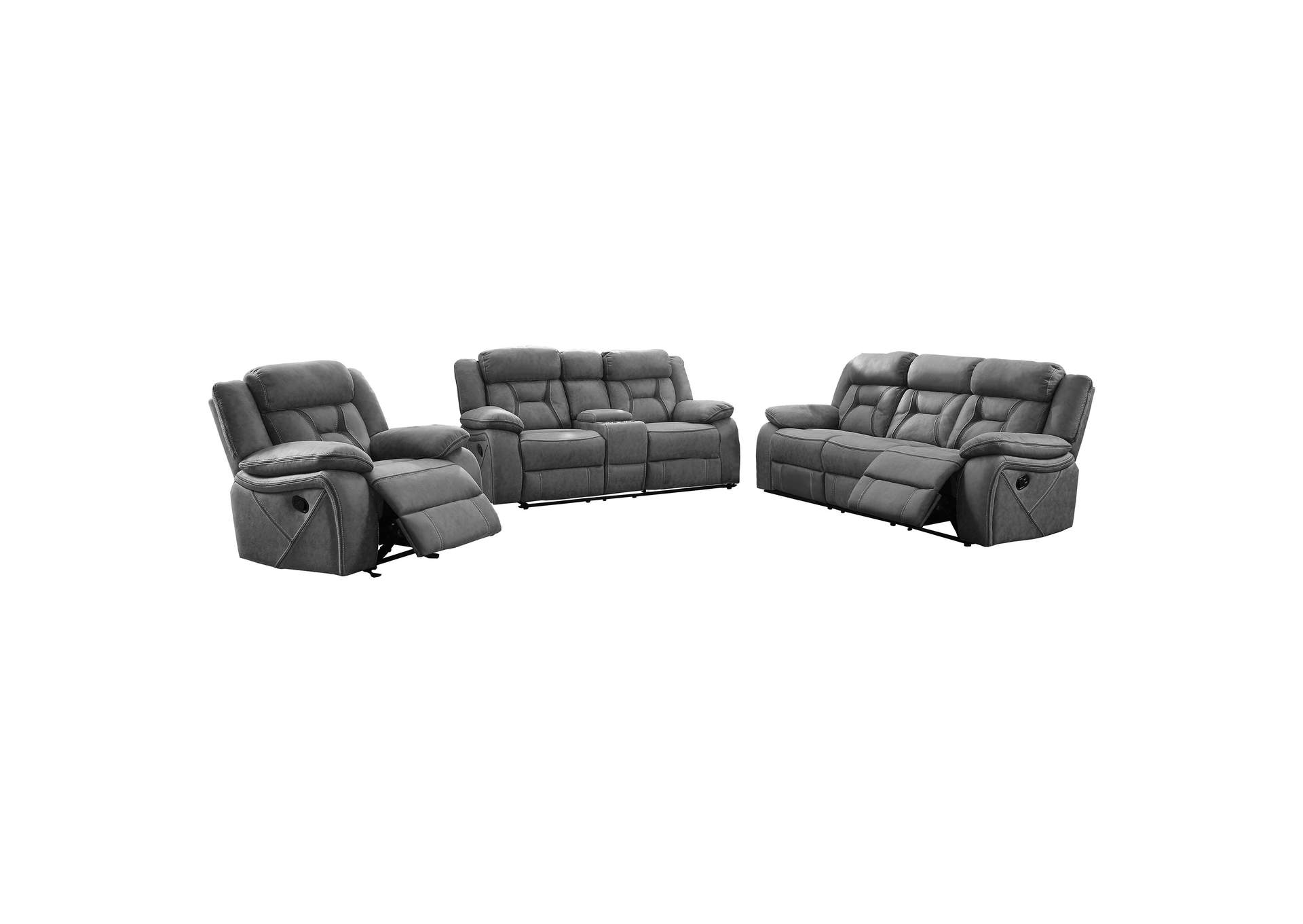 Higgins 3-piece Upholstered Motion Reclining Sofa Set Grey