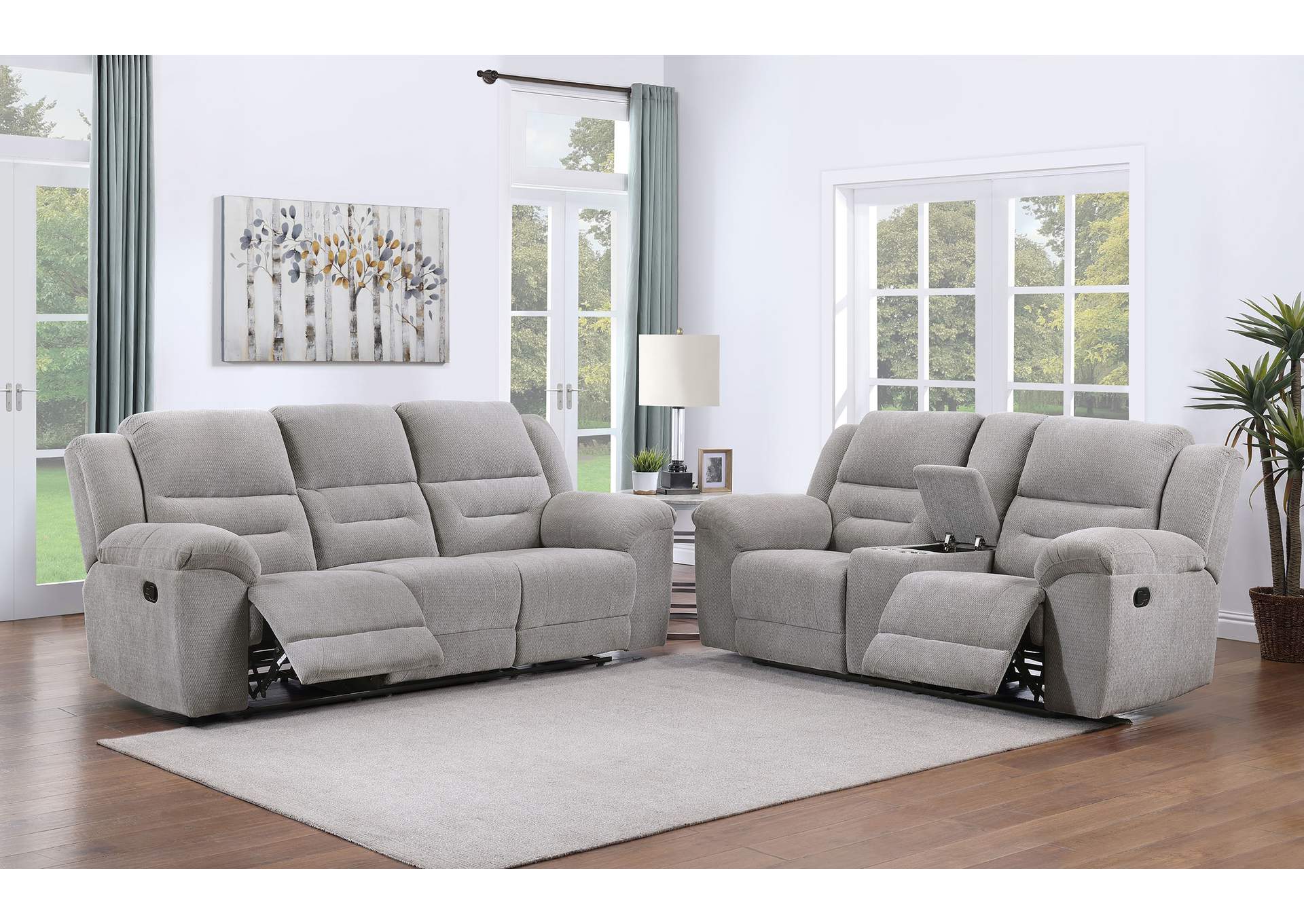 Gilson 2-piece Chenille Upholstered Reclining Sofa Set Grey
