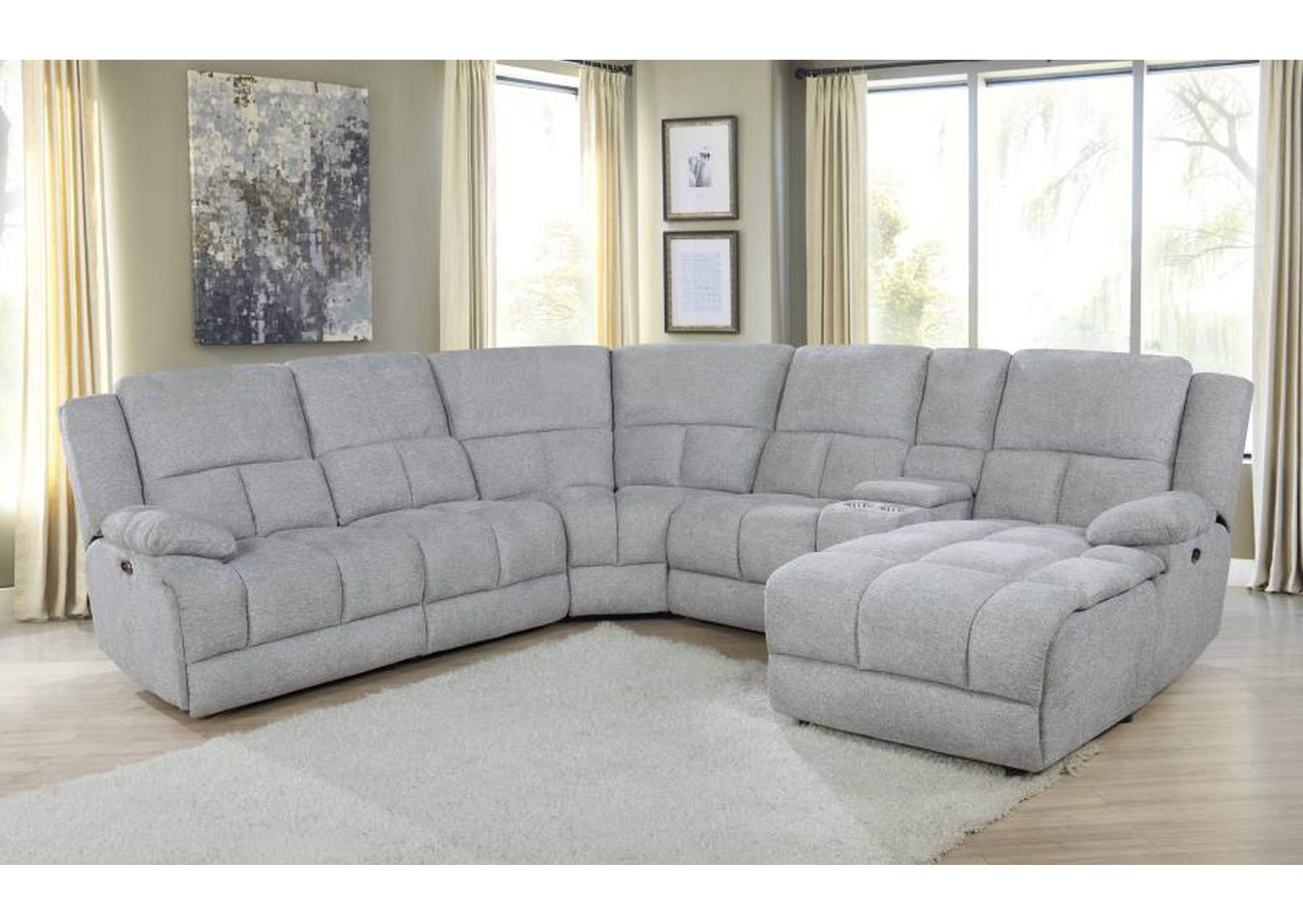 Belize 6-piece Pillow Top Arm Power Sectional Grey image 1