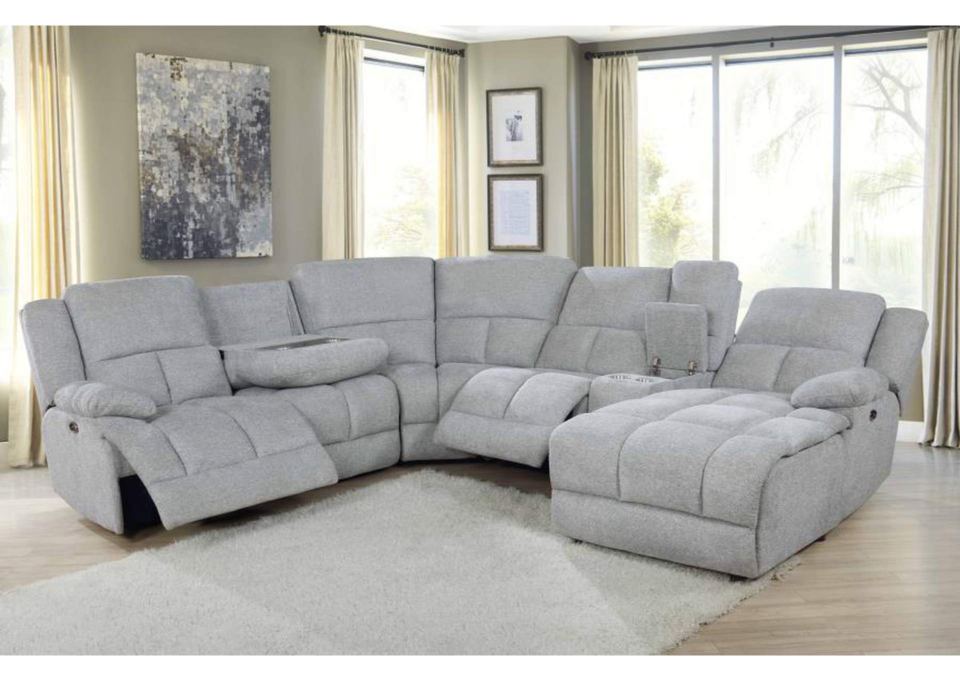 Belize 6-piece Pillow Top Arm Power Sectional Grey image 3