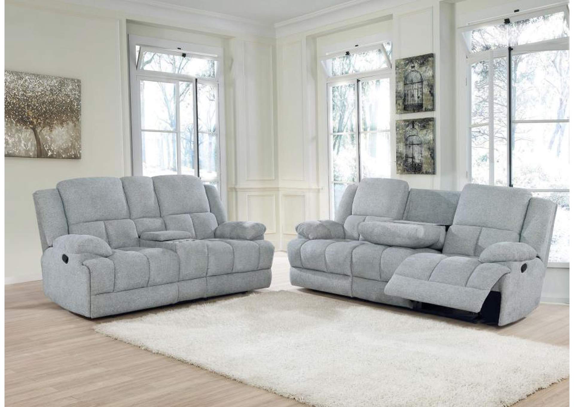 Waterbury 2-piece Pillow Top Arm Motion Living Room Set Grey image 1