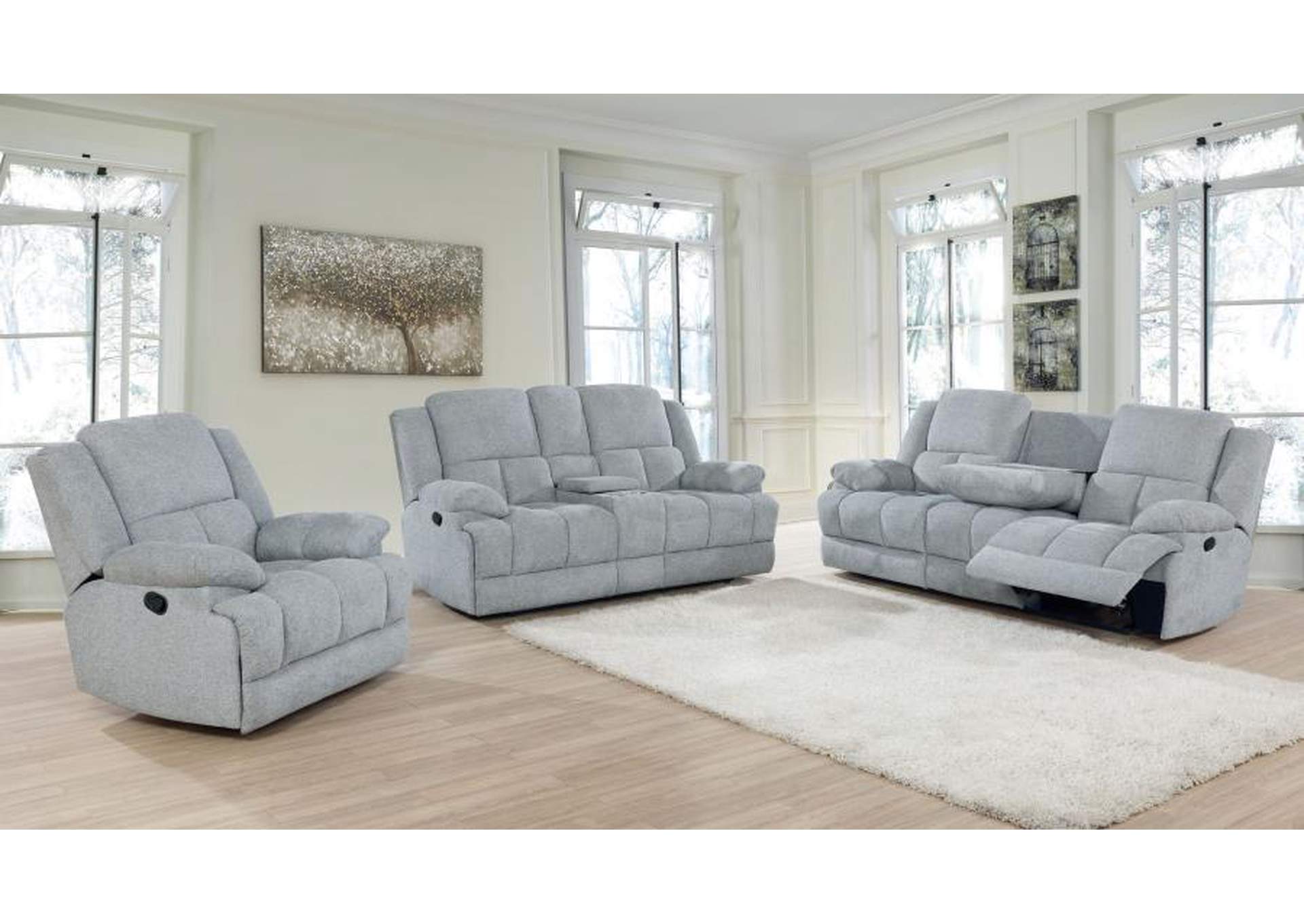 Waterbury 3-piece Pillow Top Arm Motion Living Room Set Grey image 1