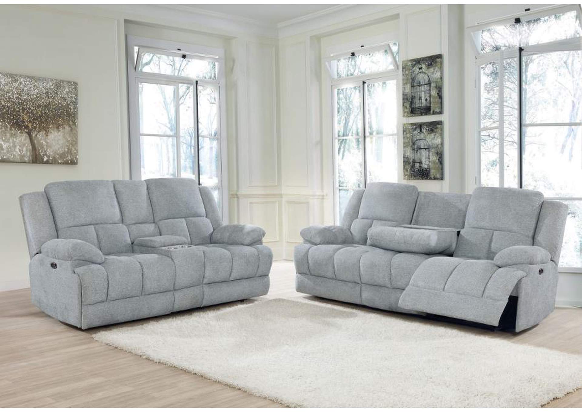 Waterbury 2-piece Pillow Top Arm Power Living Room Set Grey image 1