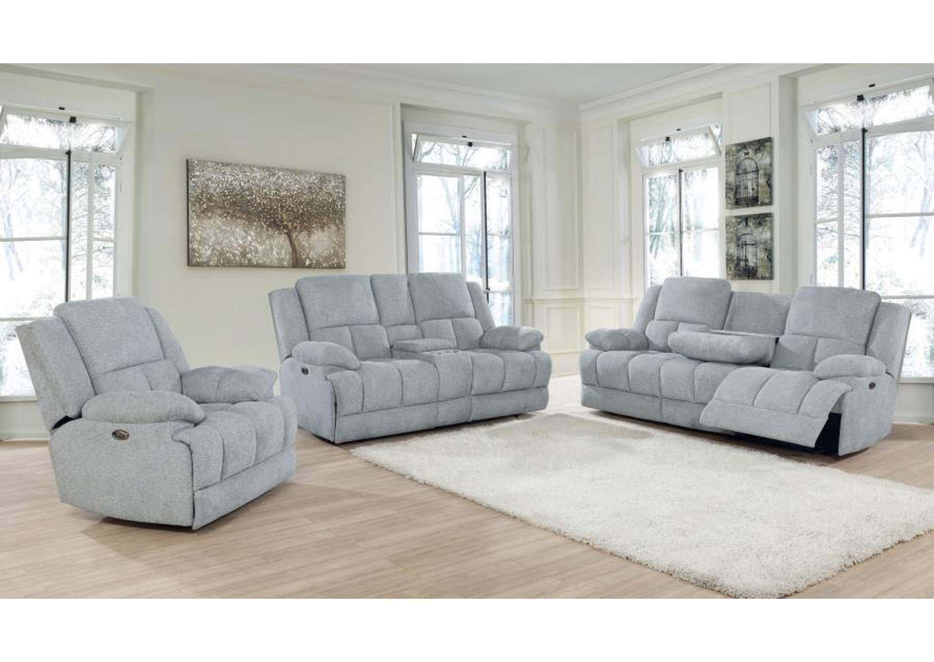 Waterbury 3-piece Pillow Top Arm Power Living Room Set Grey image 1