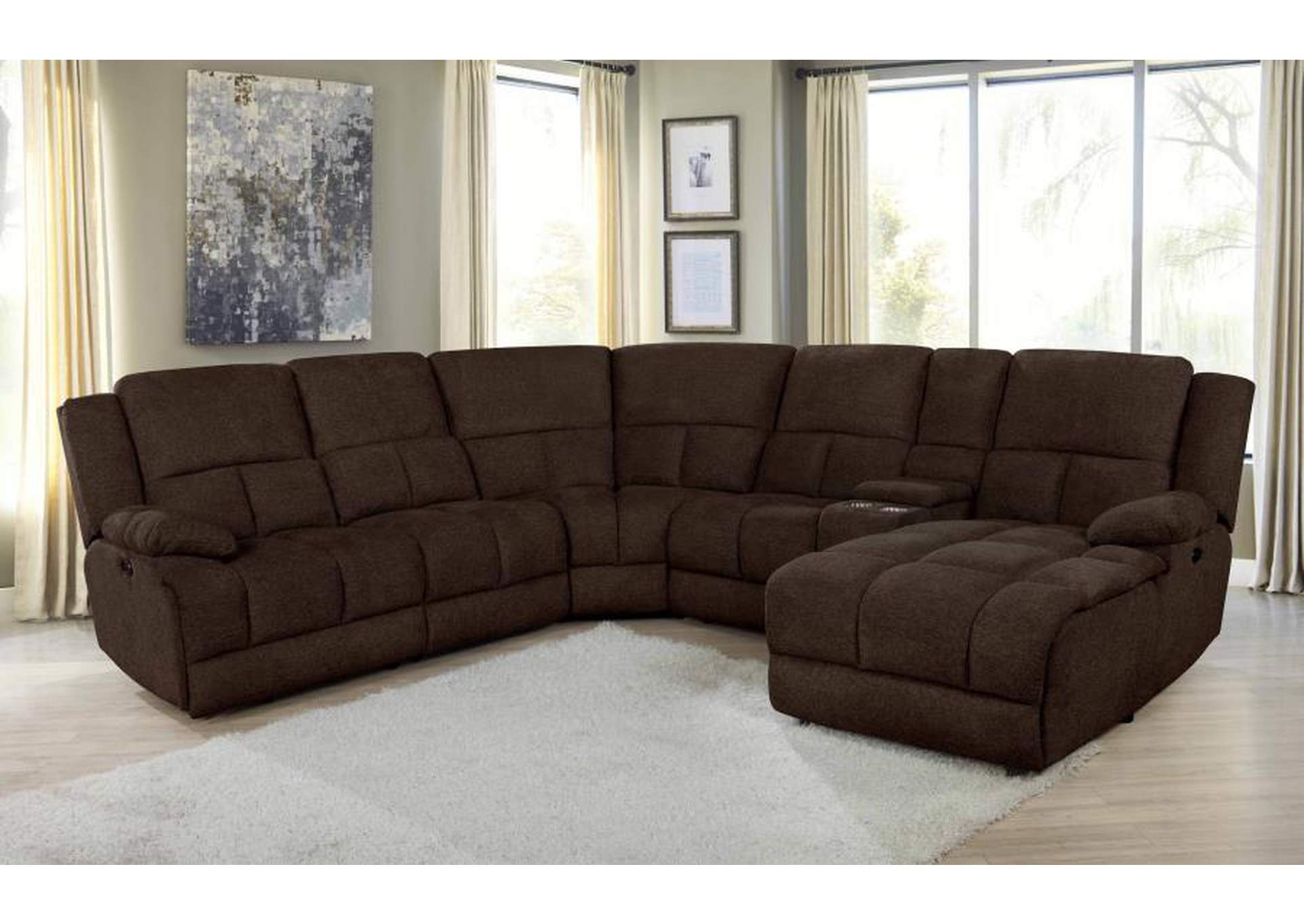 Belize 6-piece Pillow Top Arm Power Sectional Brown image 1