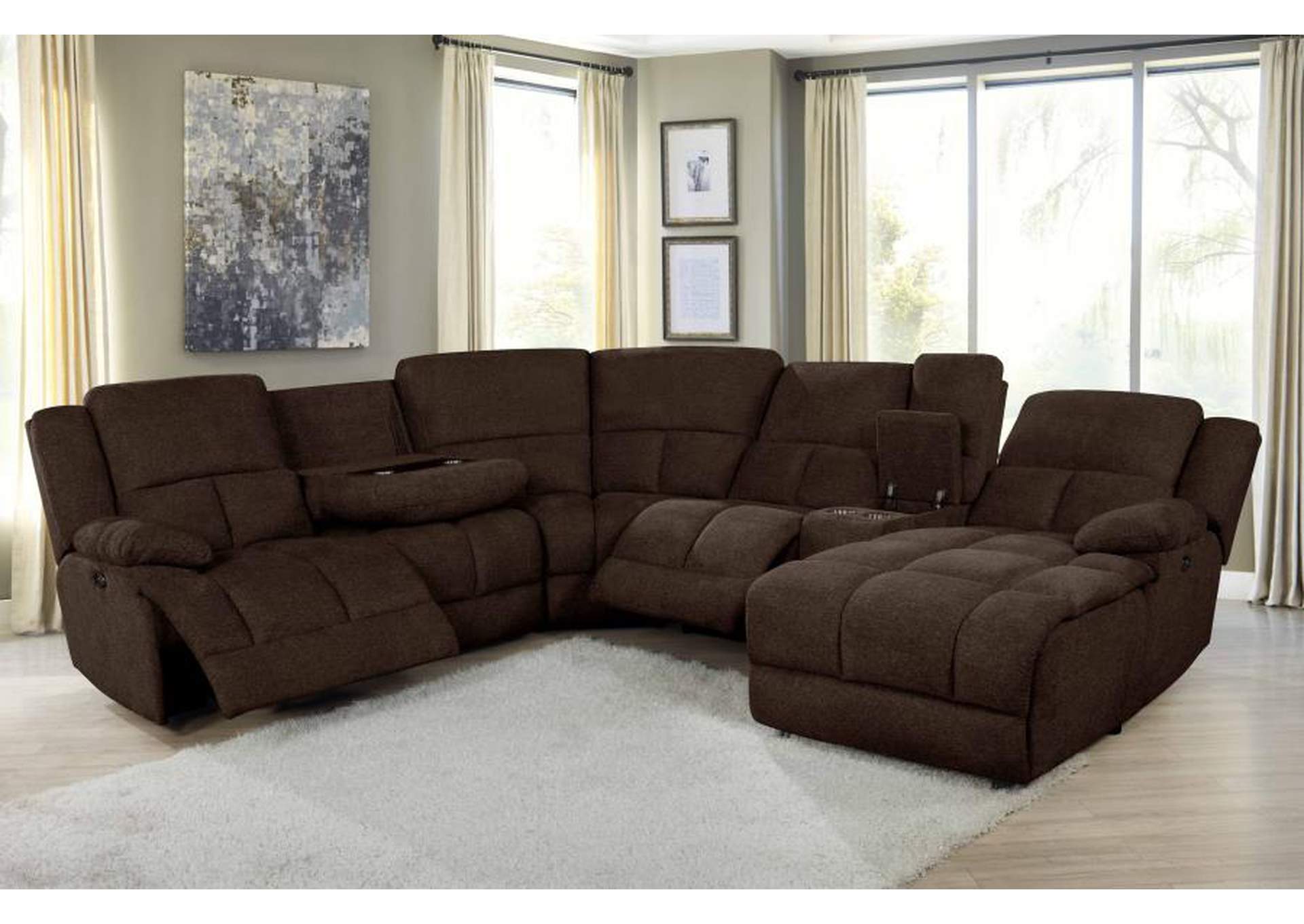 Belize 6-piece Pillow Top Arm Power Sectional Brown image 3