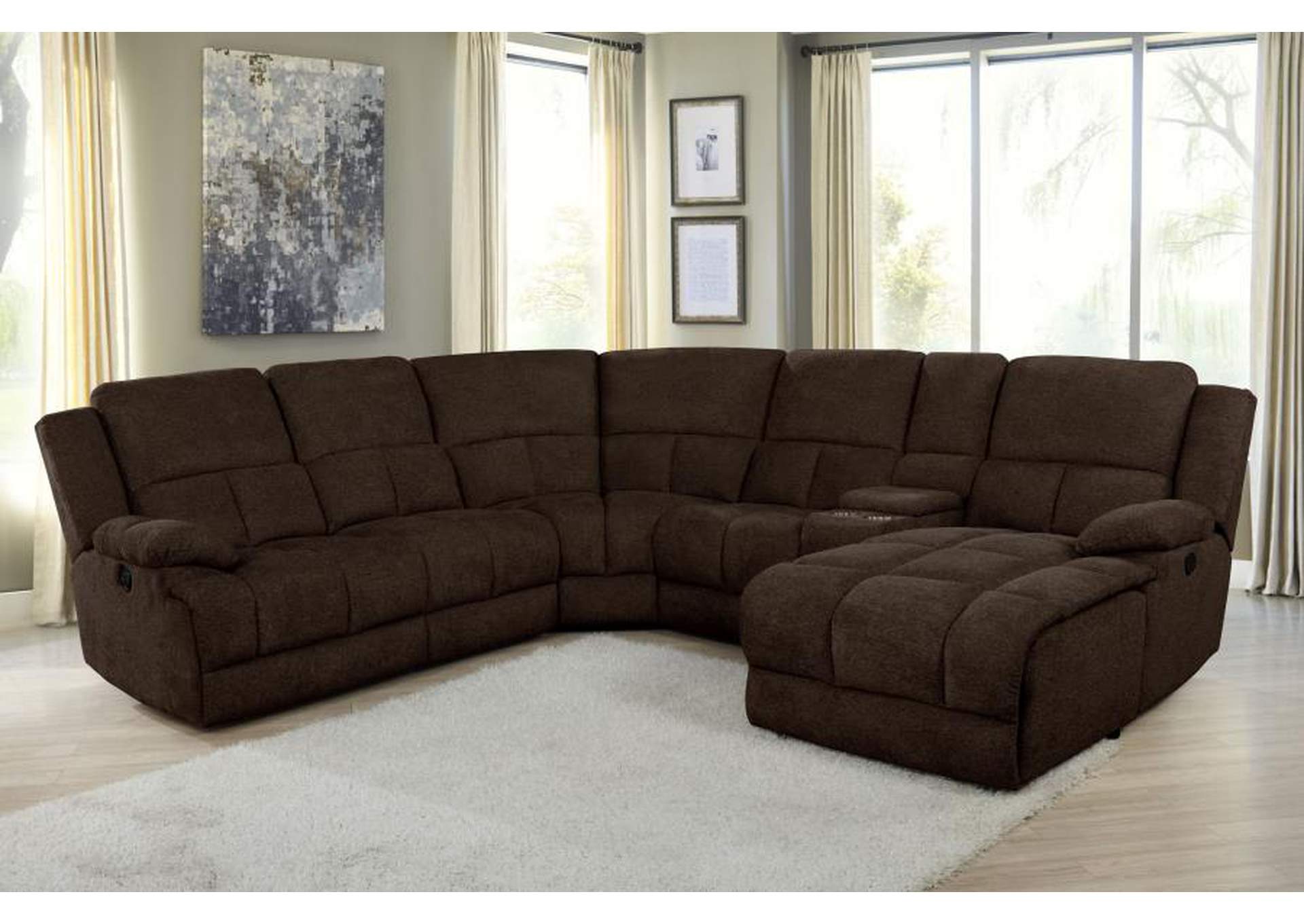 Belize 6-piece Pillow Top Arm Motion Sectional Brown image 1