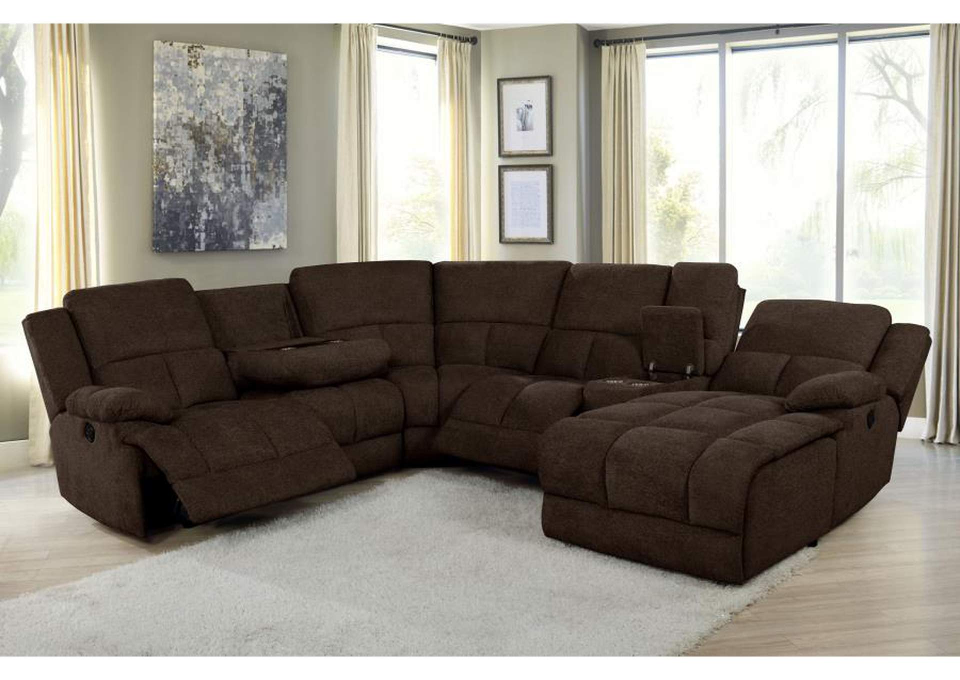 Belize 6-piece Pillow Top Arm Motion Sectional Brown image 3