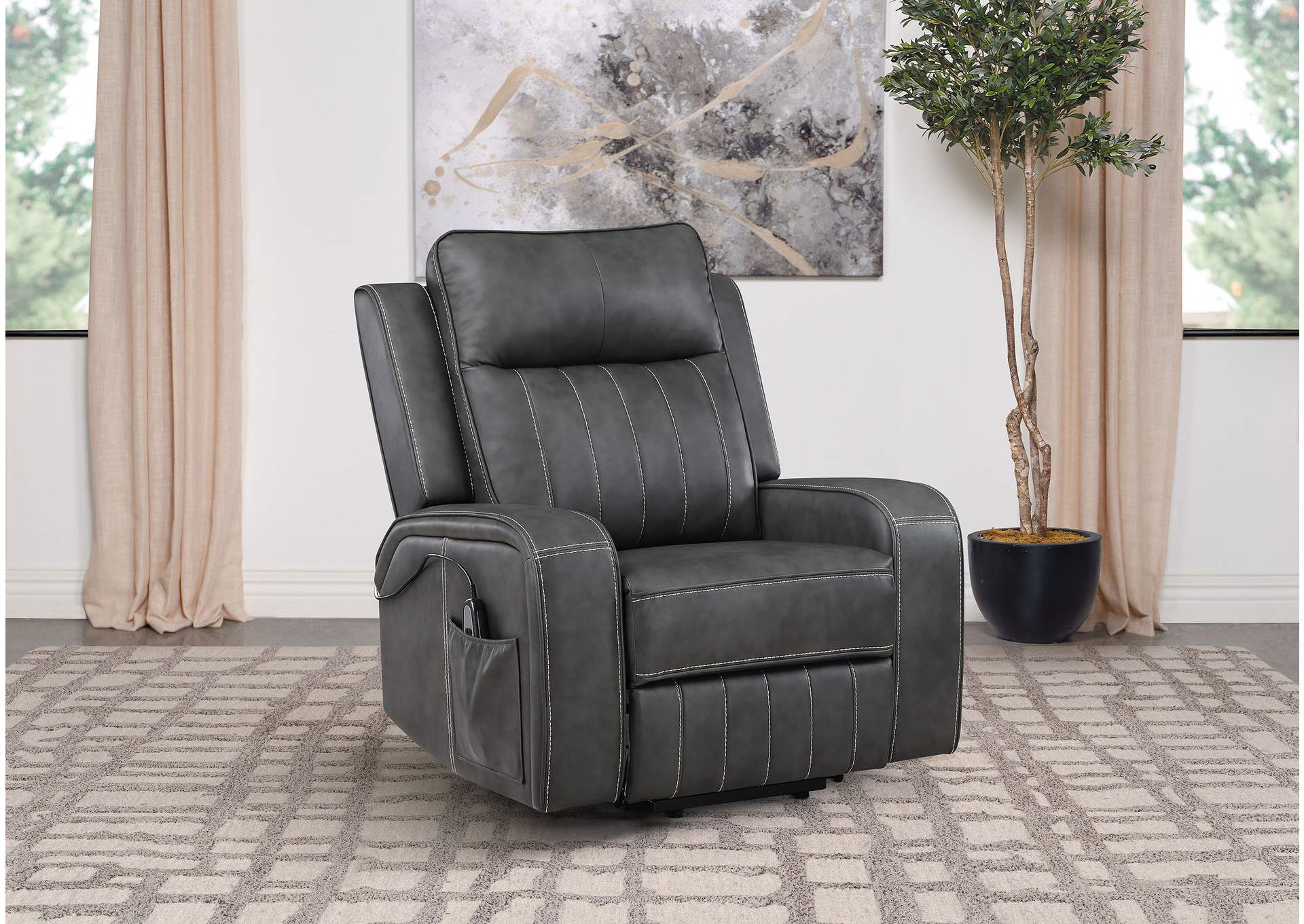 Raelynn Upholstered Power Lift Recliner Chair Grey