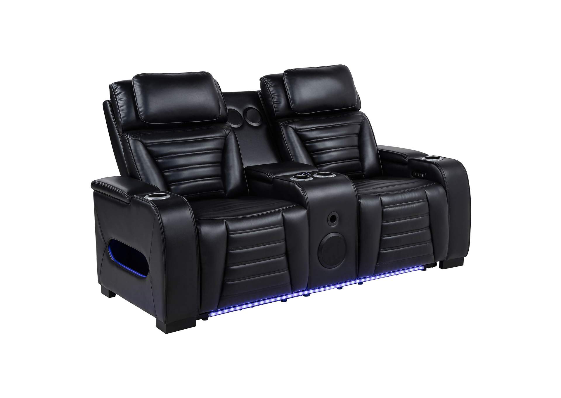 Zuma 2-piece Faux Leather Dual Power LED Sofa Set Black image 14