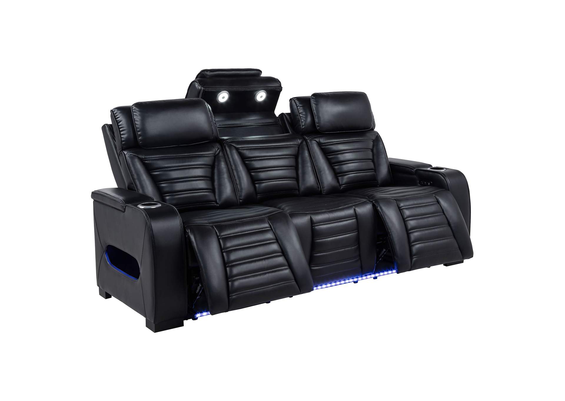 Zuma 3-piece Faux Leather Dual Power LED Sofa Set Black image 20