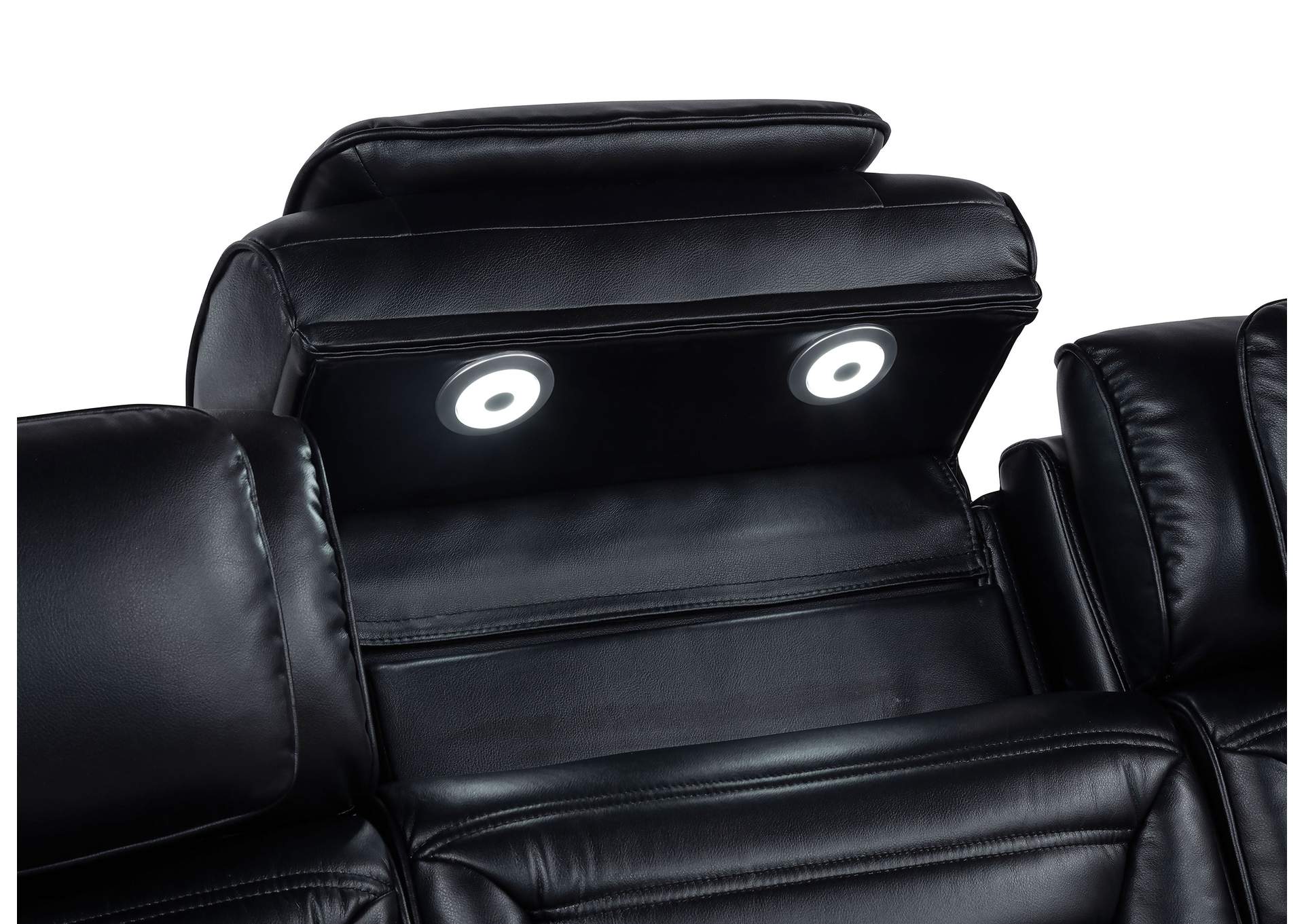 Zuma 3-piece Faux Leather Dual Power LED Sofa Set Black image 13