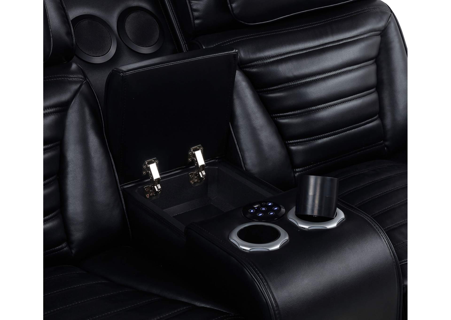 Zuma 3-piece Faux Leather Dual Power LED Sofa Set Black image 12