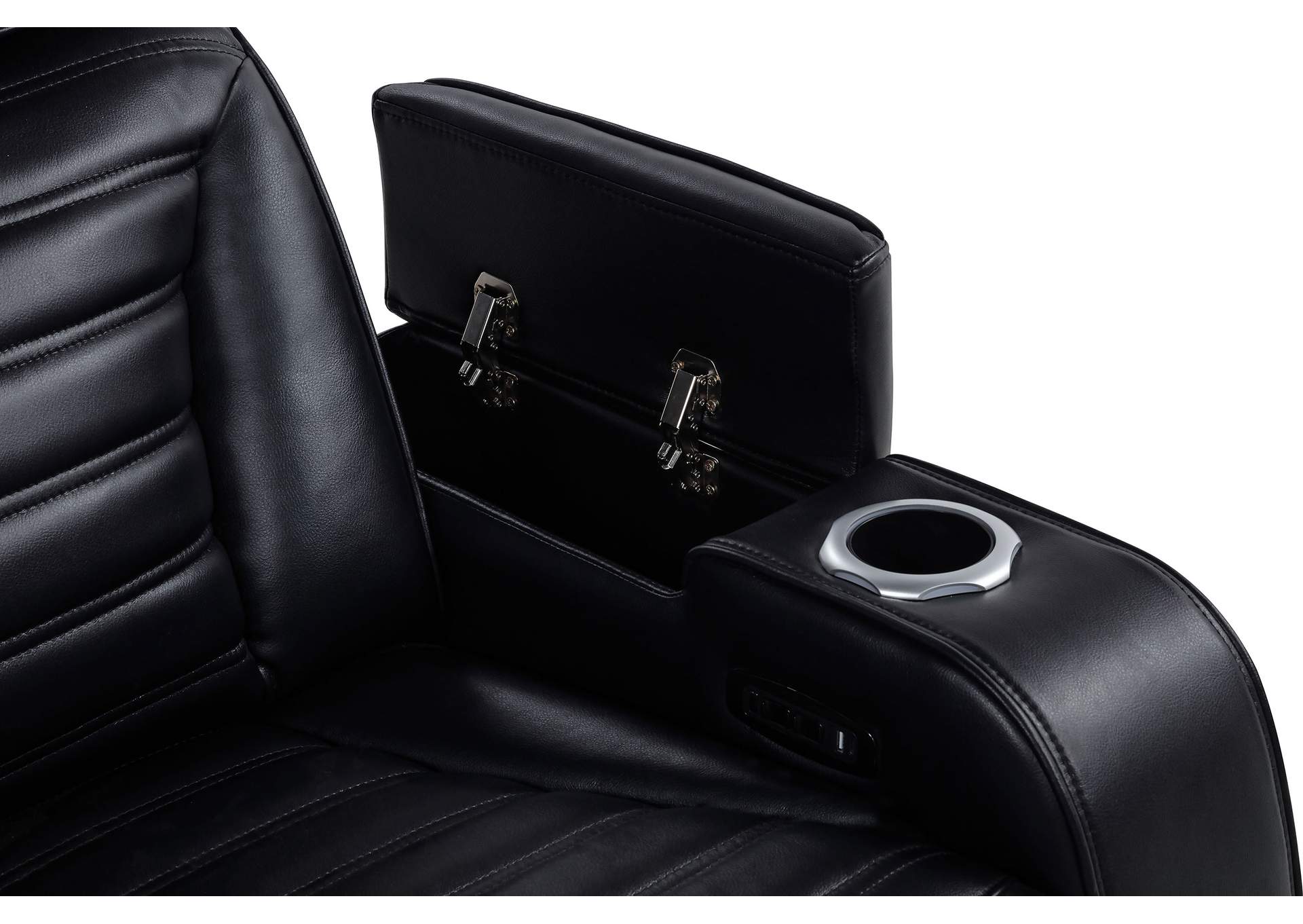 Zuma 3-piece Faux Leather Dual Power LED Sofa Set Black image 9