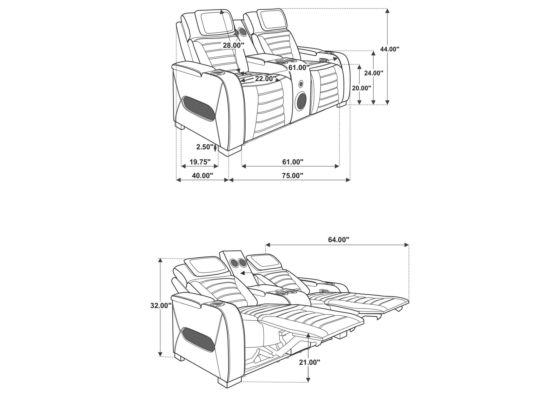 Zuma 3-piece Faux Leather Dual Power LED Sofa Set Black image 6