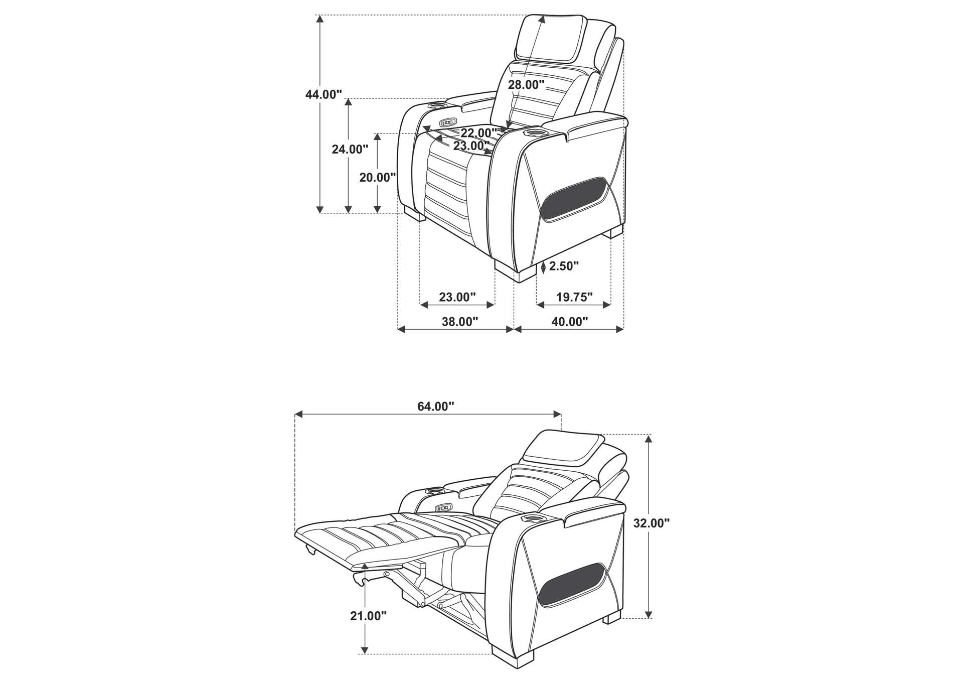 Zuma 3-piece Faux Leather Dual Power LED Sofa Set Black image 5