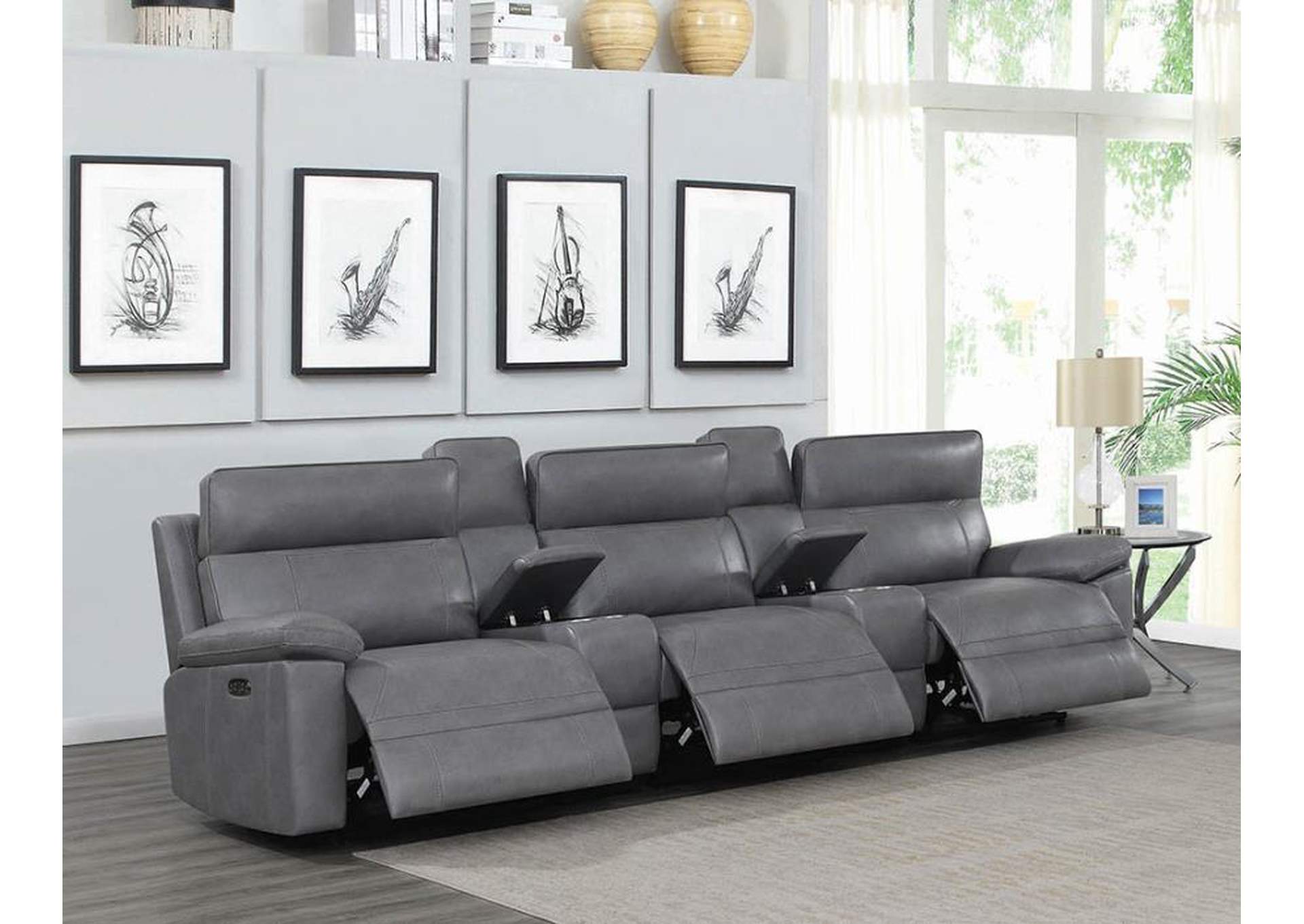 Albany Upholstered Power Reclining Seat and Power Headrest Home Theater image 3