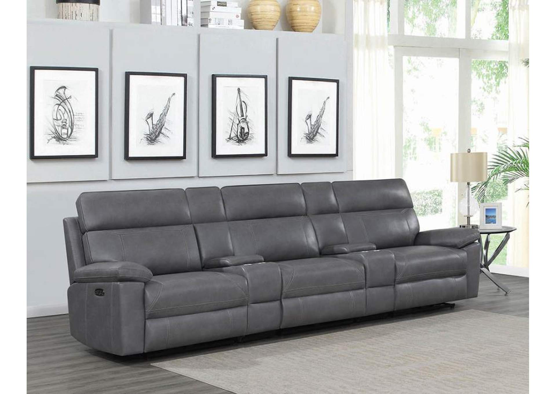 Albany Upholstered Power Reclining Seat and Power Headrest Home Theater image 2