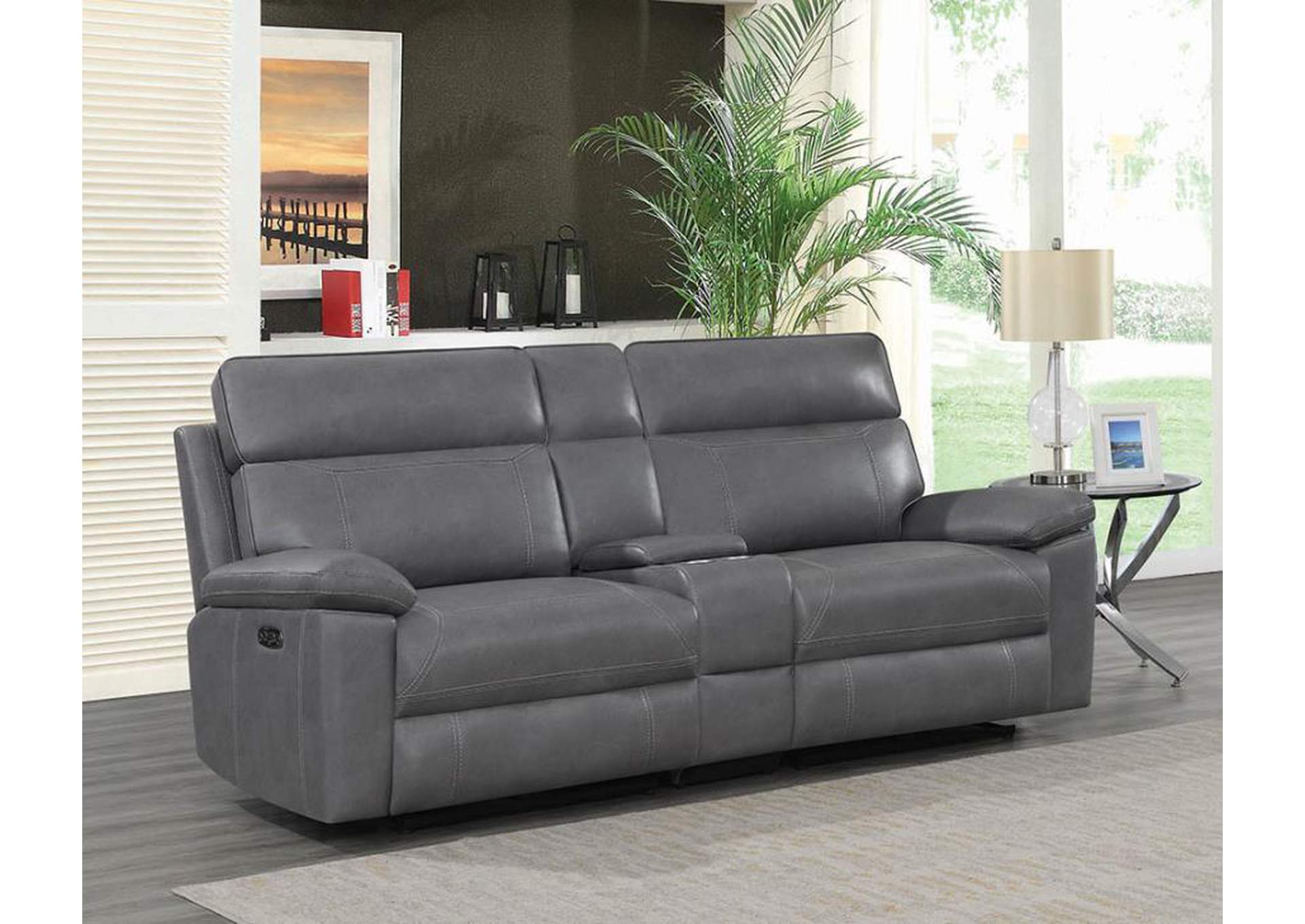 Albany Upholstered Power Reclining Seat and Power Headrest Loveseat with Console image 2