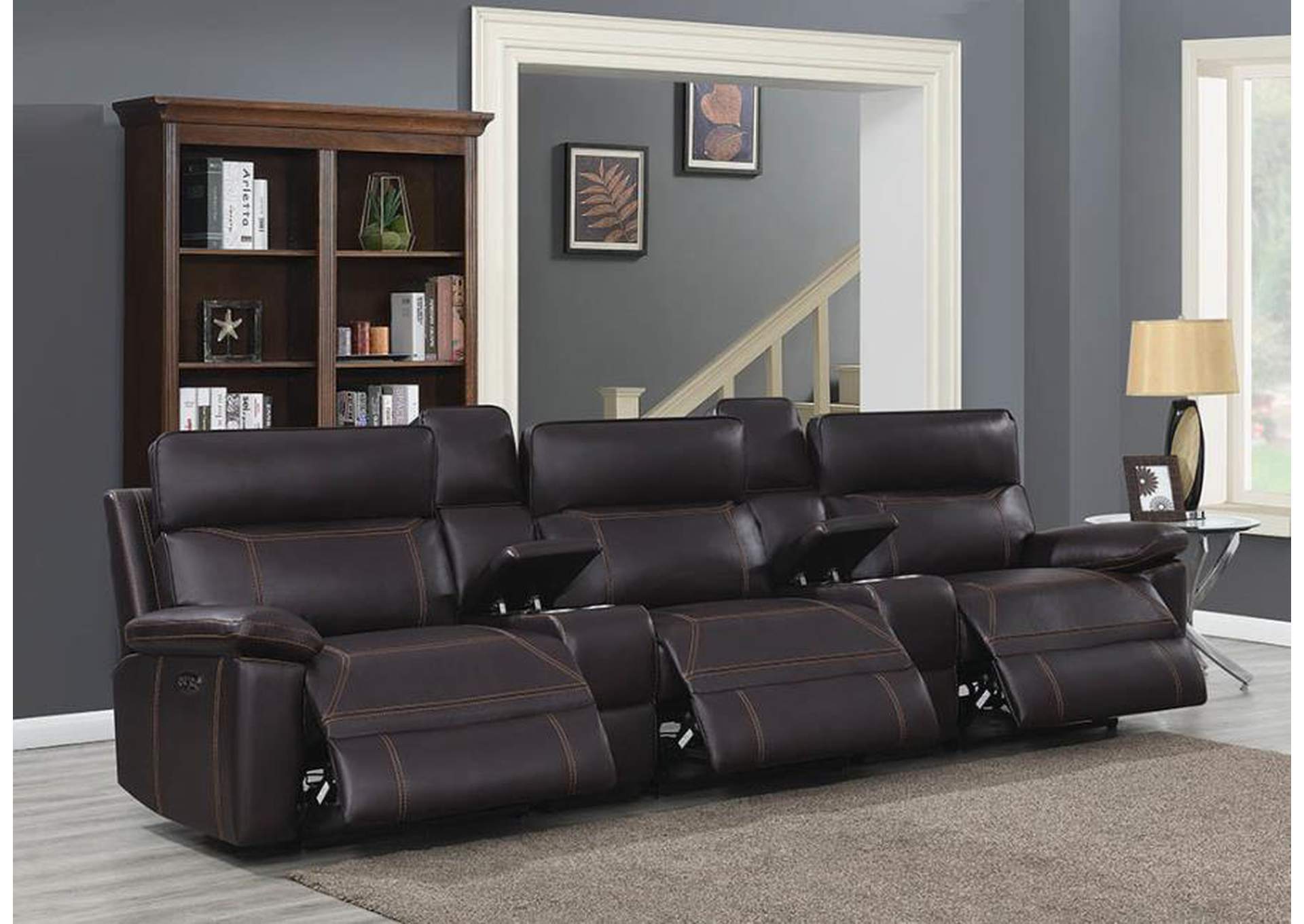 Albany Upholstered Power Reclining Seat and Power Headrest Home Theater image 3