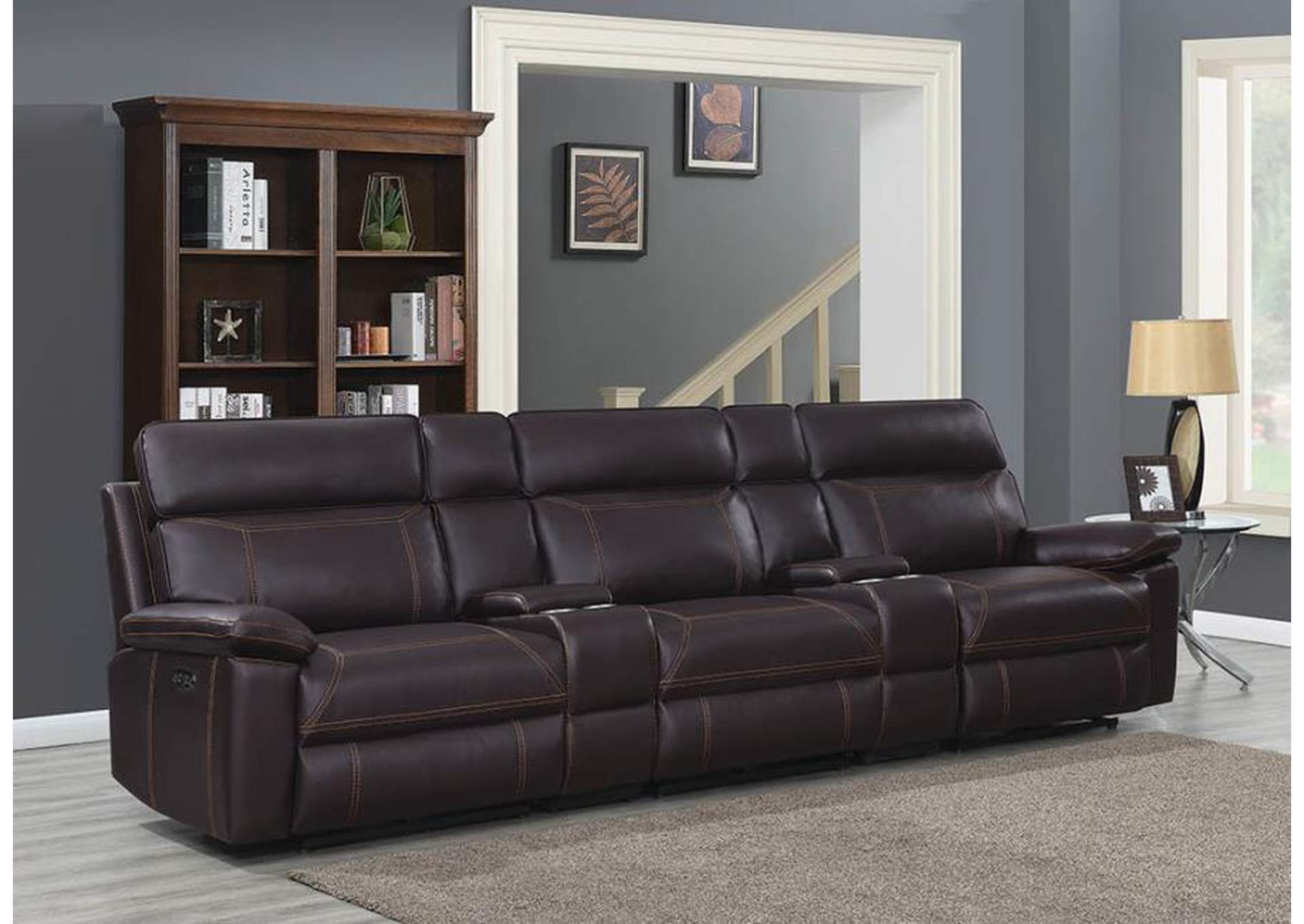 Albany Upholstered Power Reclining Seat and Power Headrest Home Theater image 2