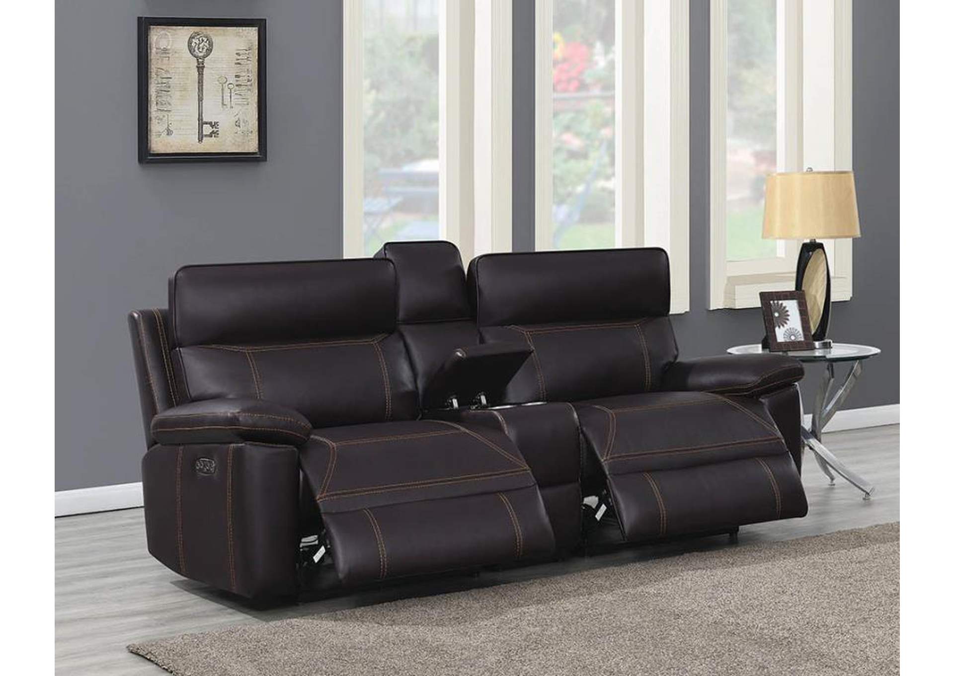 Albany Upholstered Power Reclining Seat and Power Headrest Loveseat with Console image 3