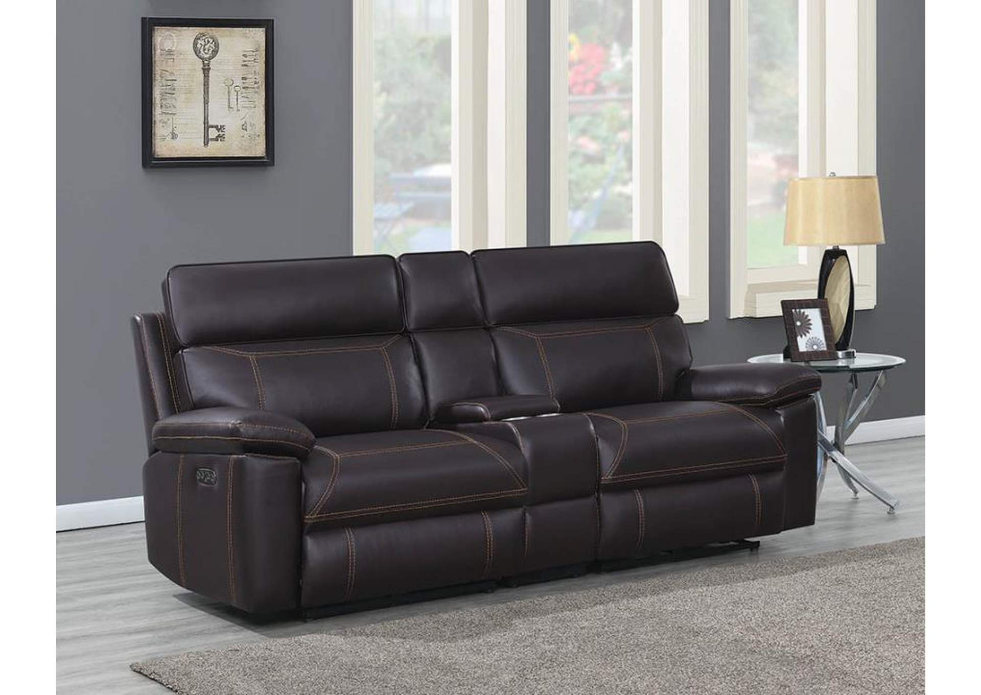 Albany Upholstered Power Reclining Seat and Power Headrest Loveseat with Console image 2