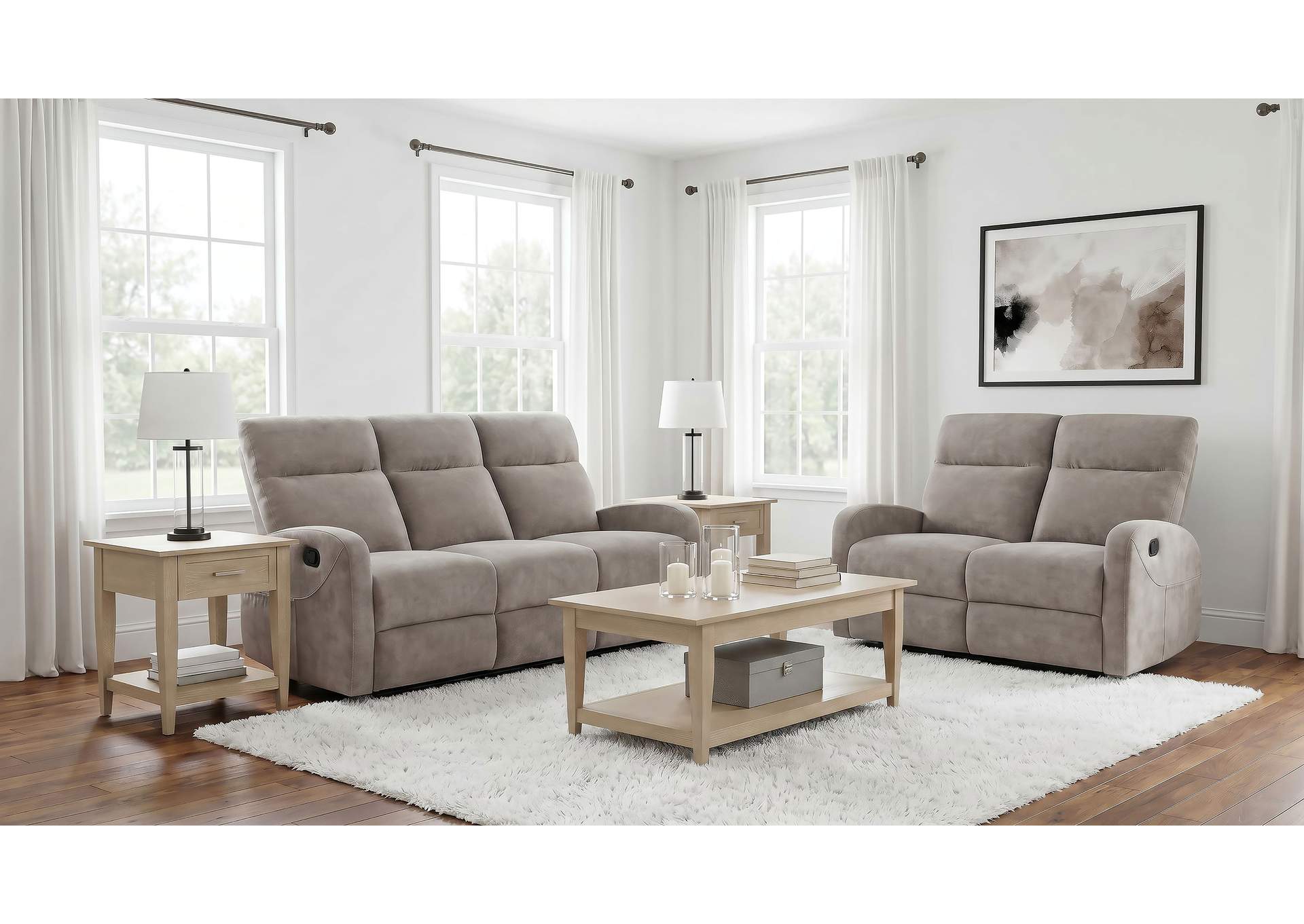 Hamilton 2-piece Chenille Manual Reclining Sofa Set Sand image 3