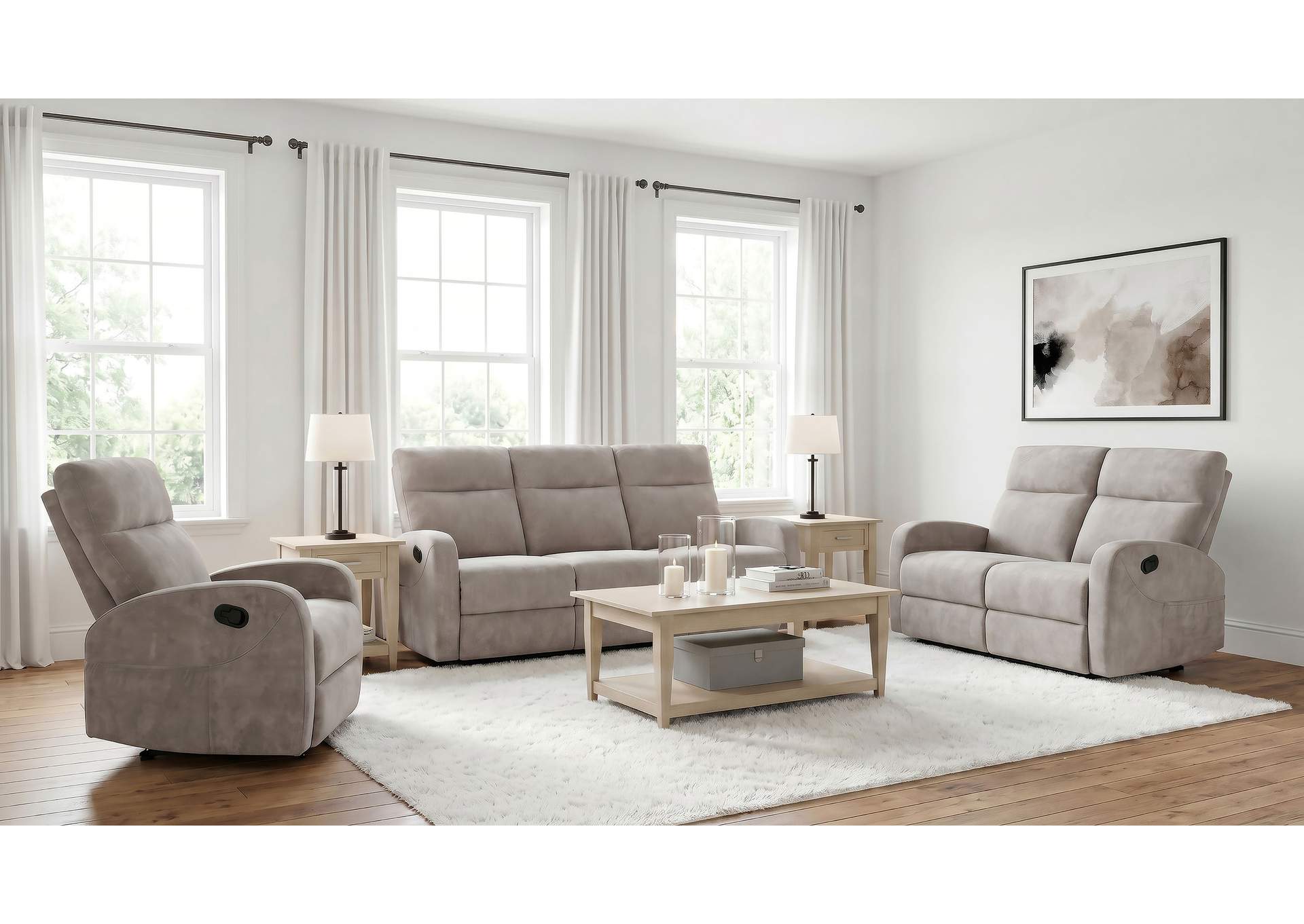 Hamilton 3-piece Chenille Manual Reclining Sofa Set Sand image 19
