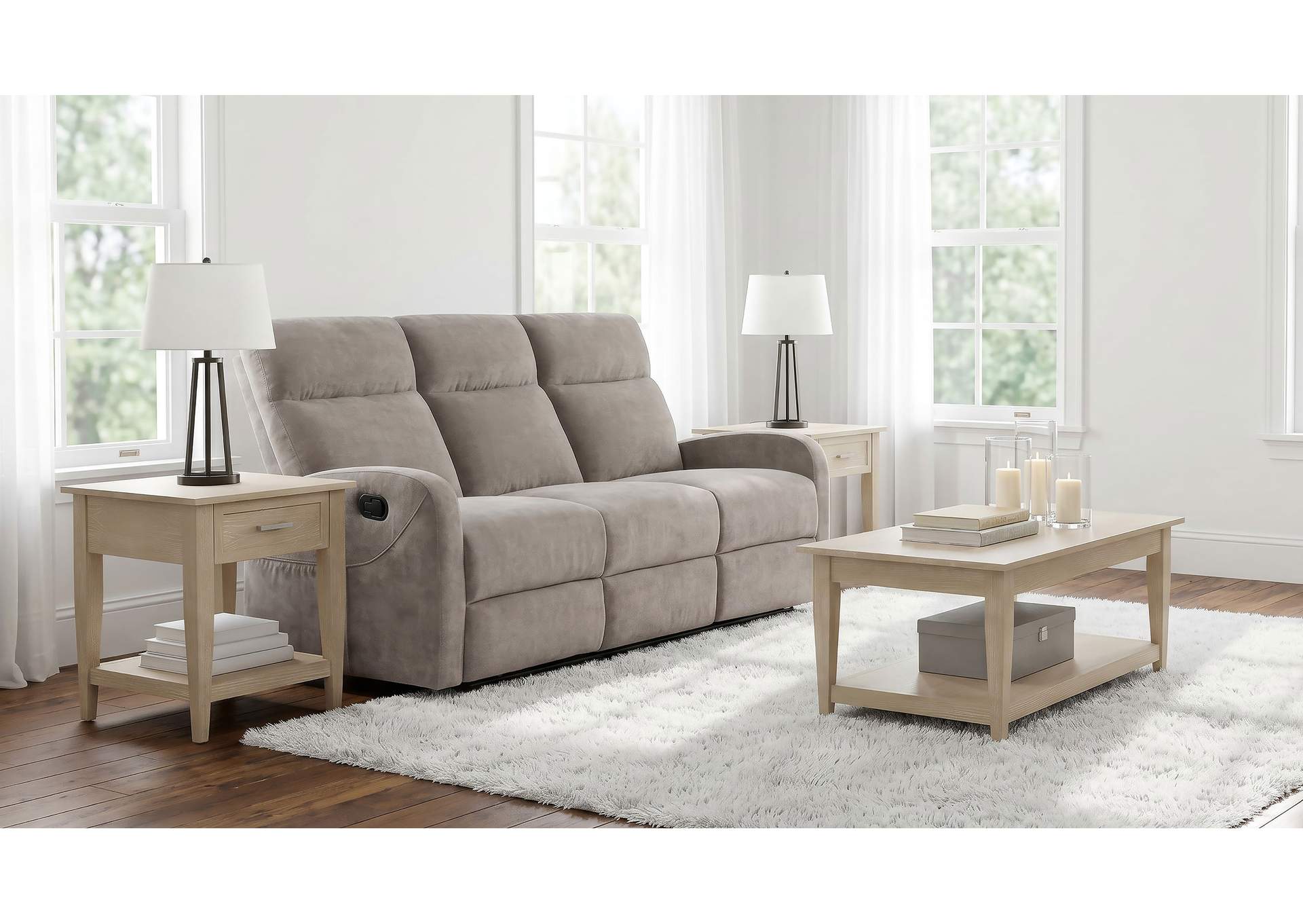 Hamilton Chenille Upholstered Manual Reclining Sofa Sand image 3