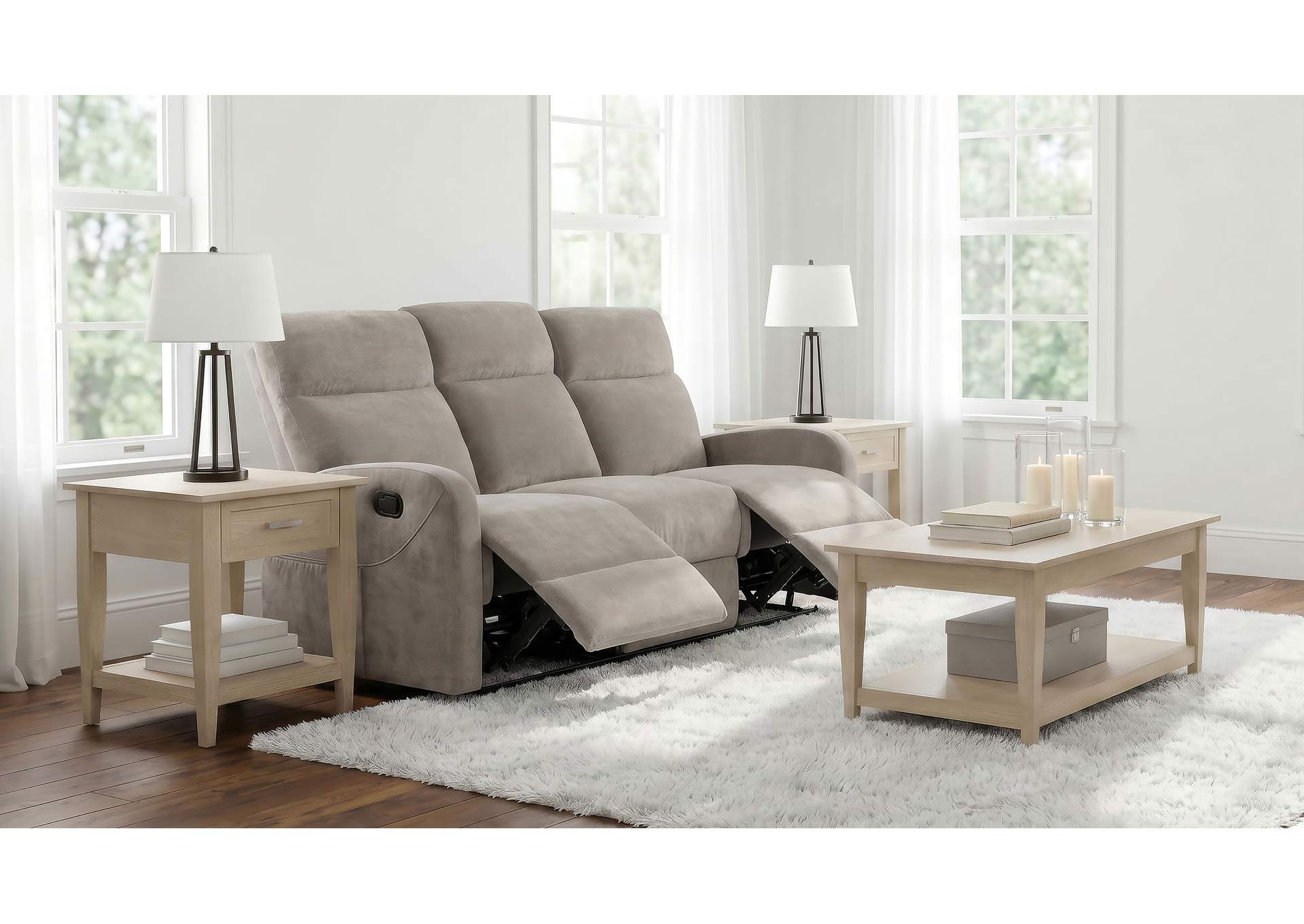 Hamilton Chenille Upholstered Manual Reclining Sofa Sand image 4