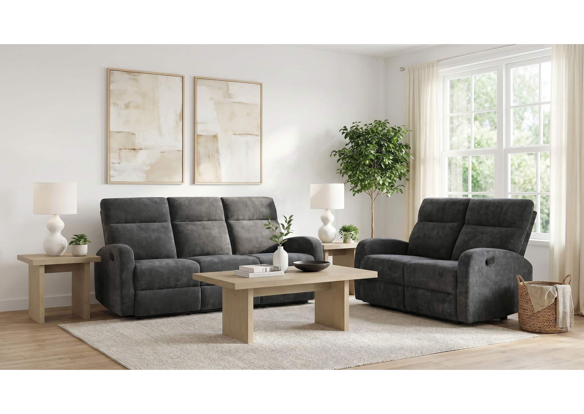 Hamilton 2-piece Chenille Manual Reclining Sofa Set Charcoal Grey image 3