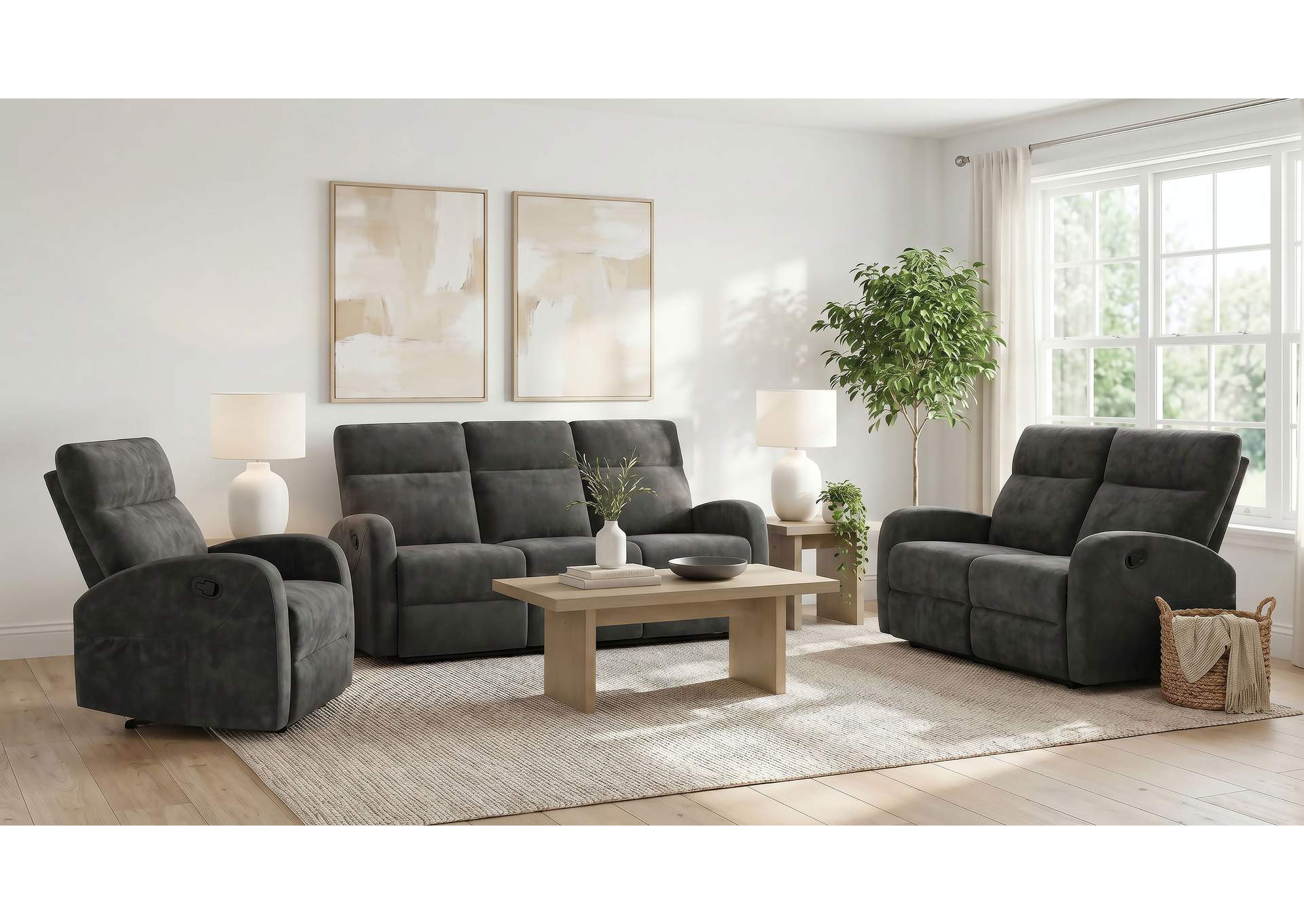 Hamilton 3-piece Chenille Manual Reclining Sofa Set Charcoal Grey image 19