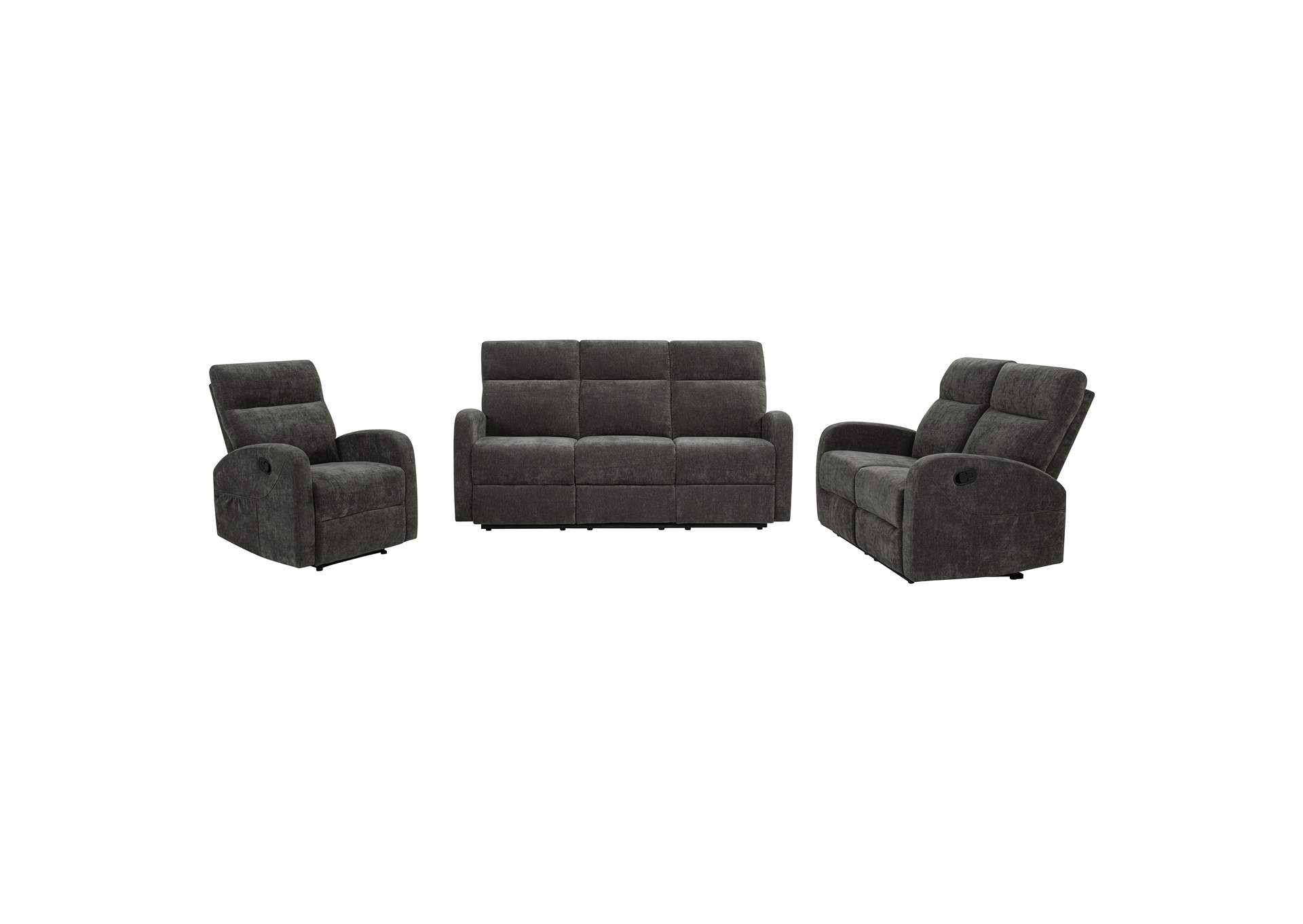 Hamilton 3-piece Chenille Manual Reclining Sofa Set Charcoal Grey image 18