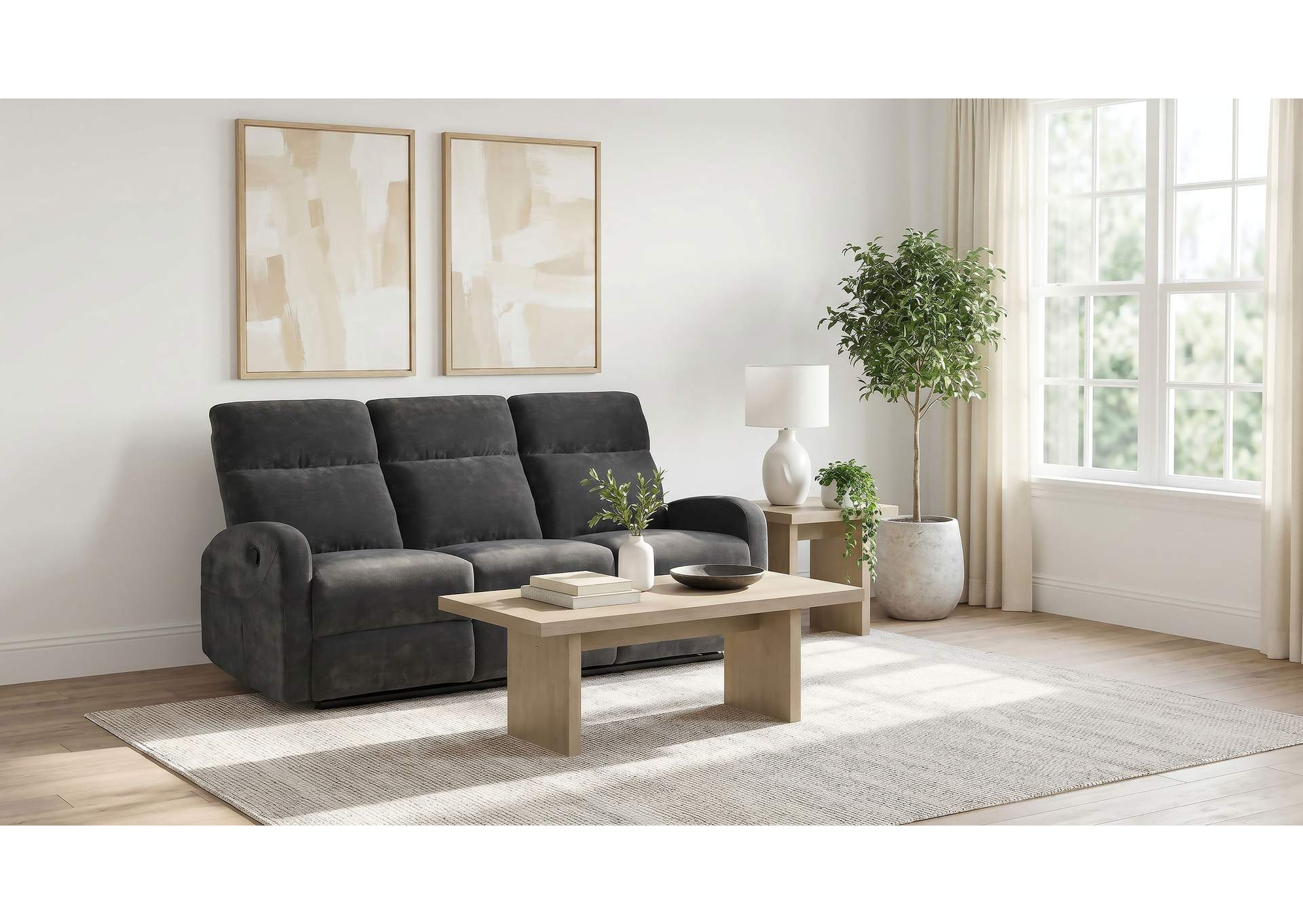 Hamilton Chenille Upholstered Manual Reclining Sofa Charcoal Grey image 3
