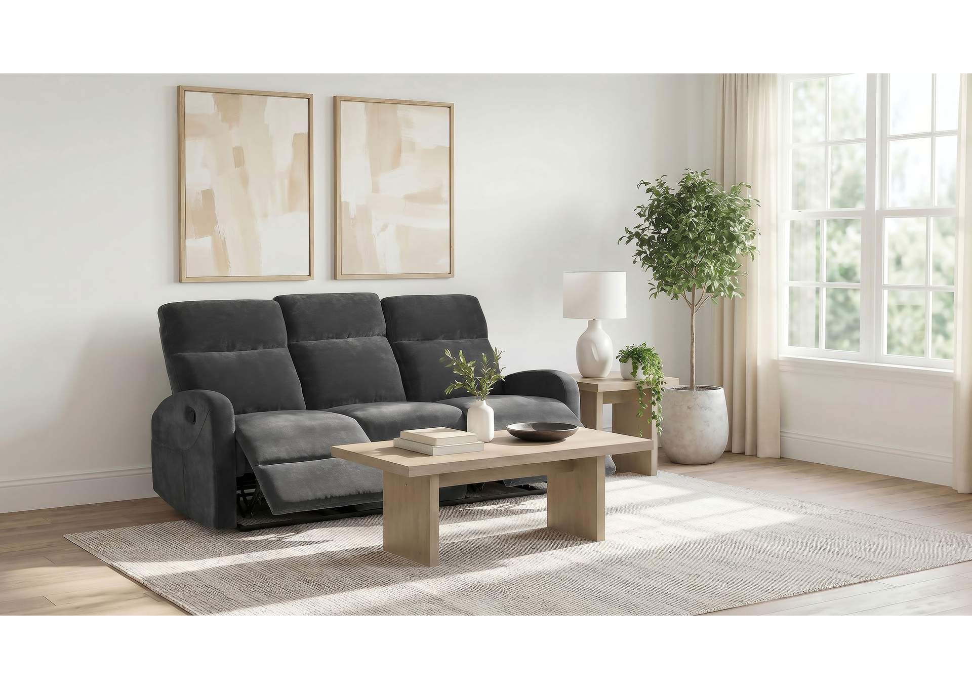 Hamilton Chenille Upholstered Manual Reclining Sofa Charcoal Grey image 4