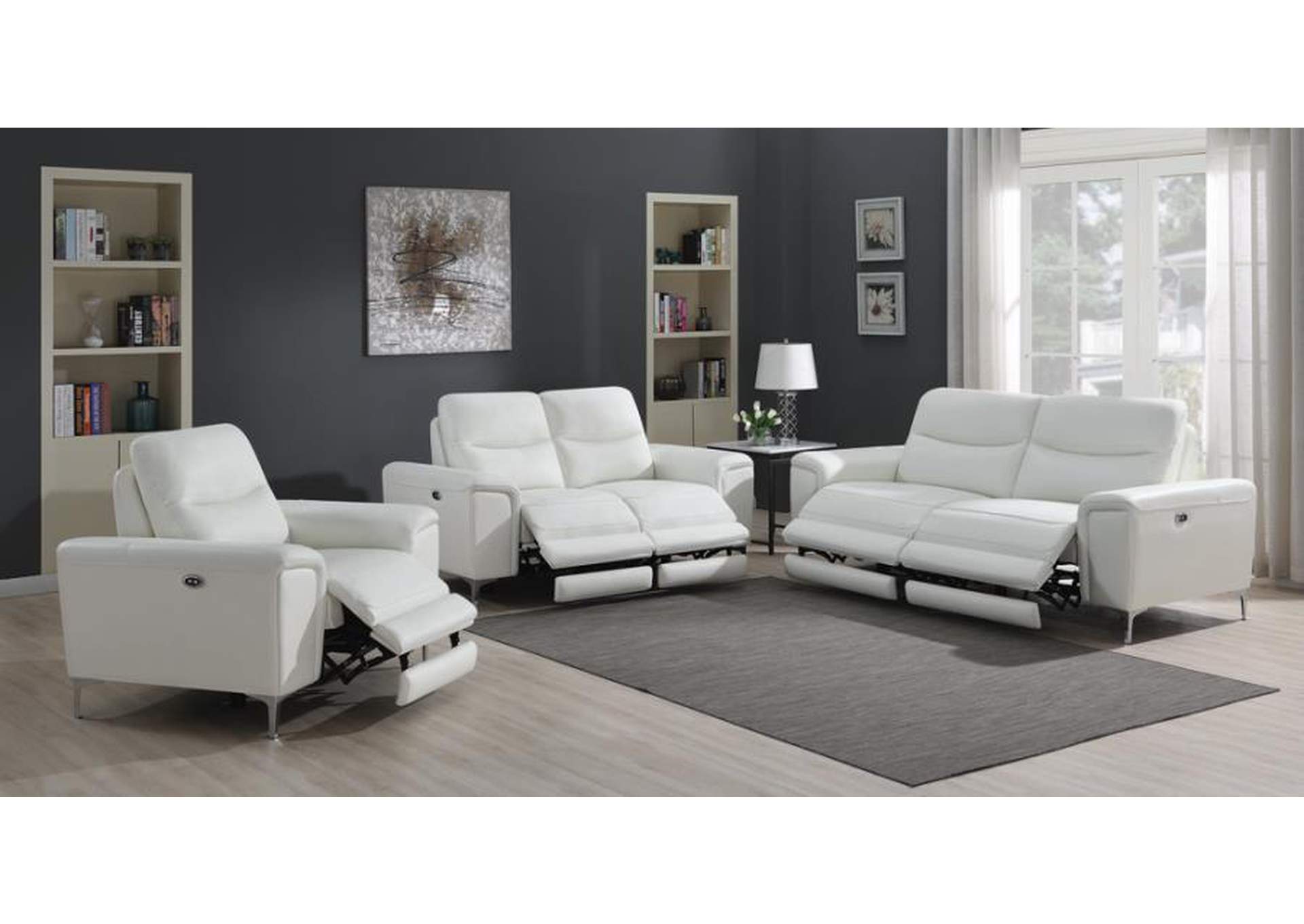 Largo 3-piece Upholstered Power Living Room Set White image 3