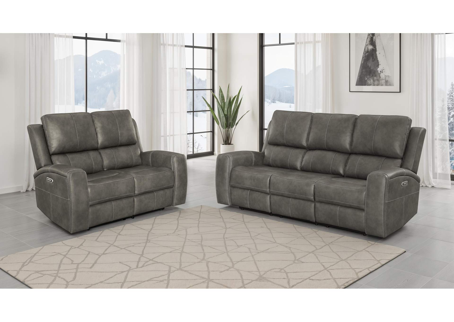 Brickston 2-piece Triple Power Reclining Sofa Set Charcoal image 1