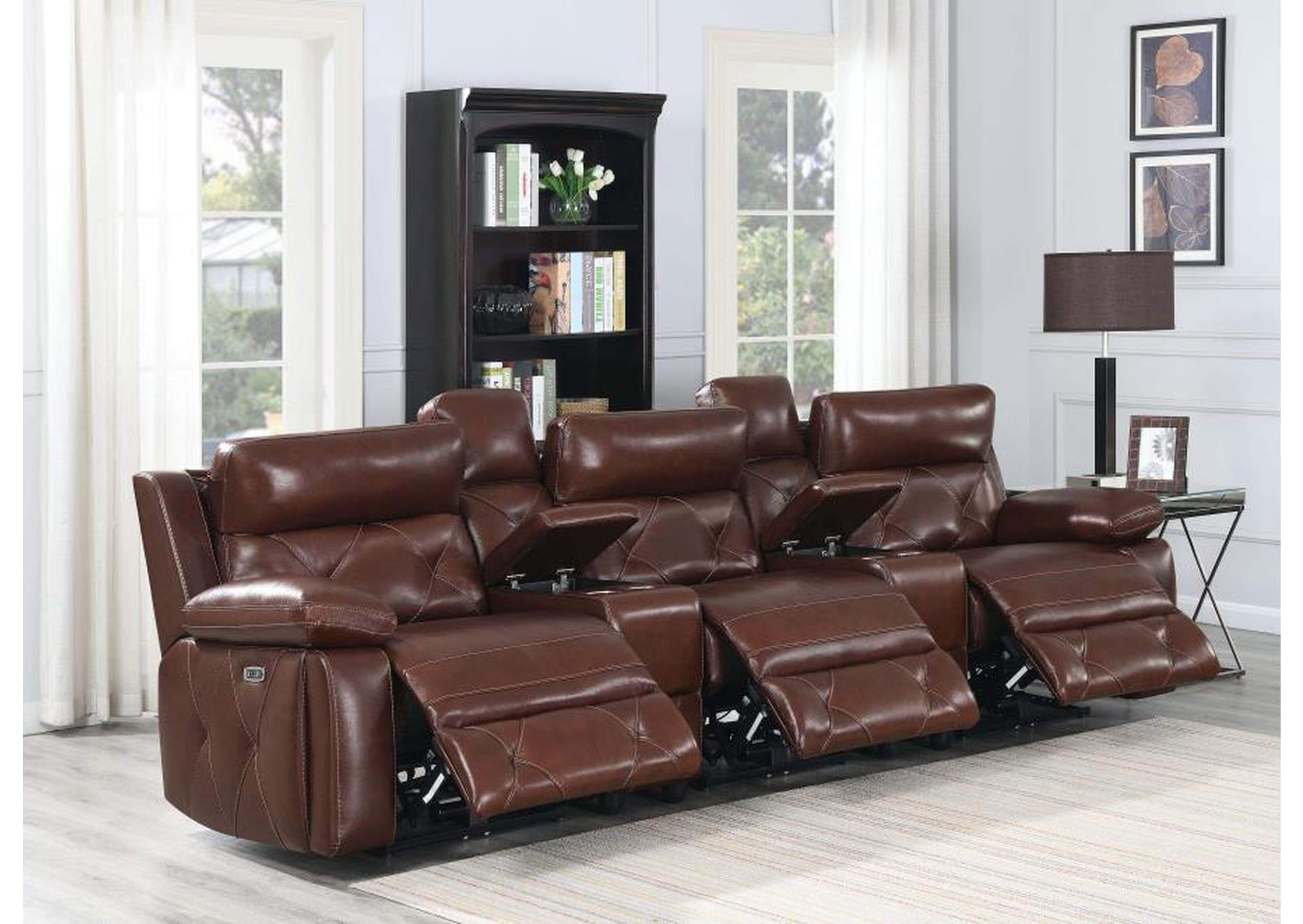 Chester Upholstered Power Reclining Seat and Power Headrest Home Theater Chocolate image 3