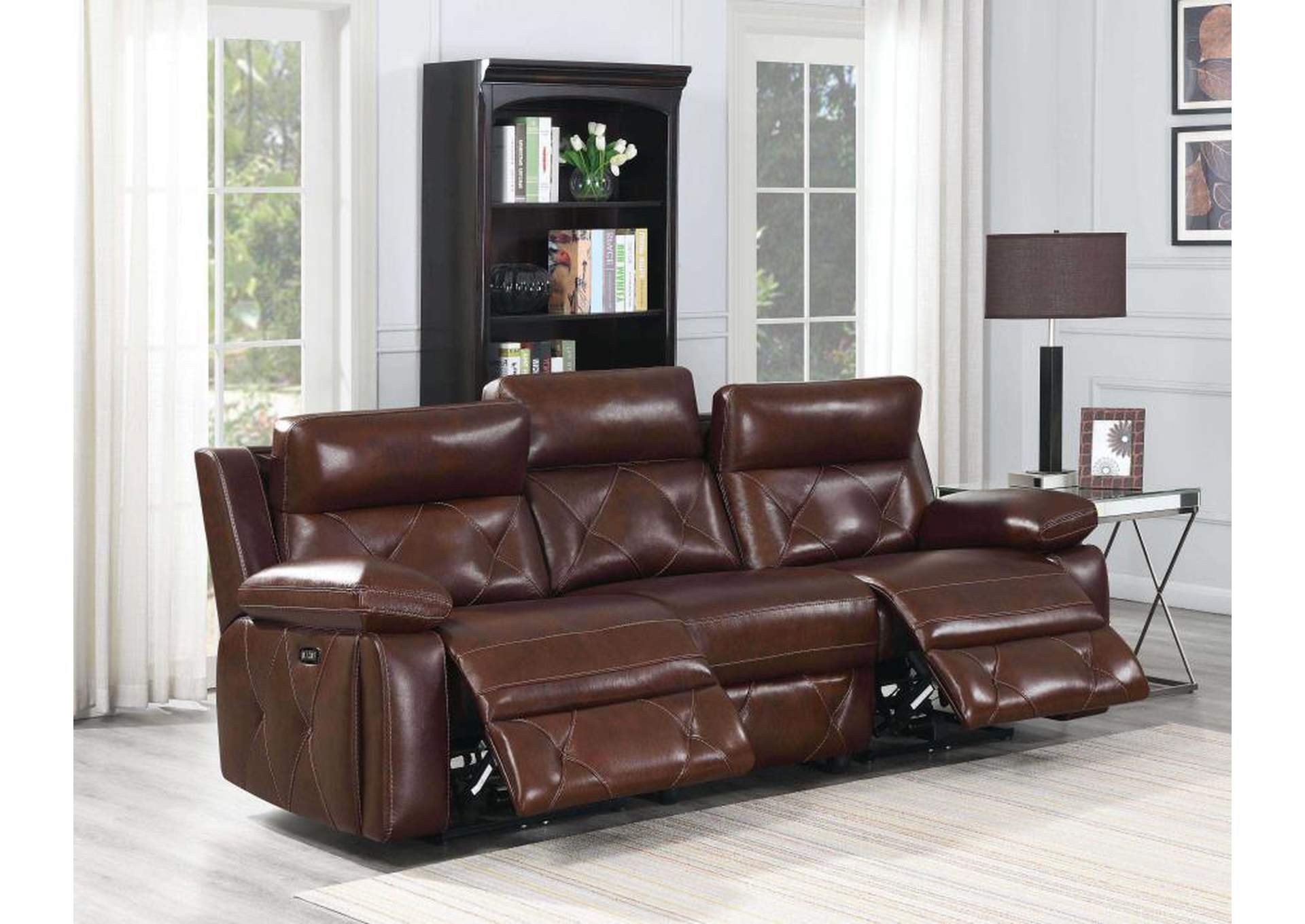Chester Upholstered Power Reclining Seat and Power Headrest Sofa Chocolate image 3