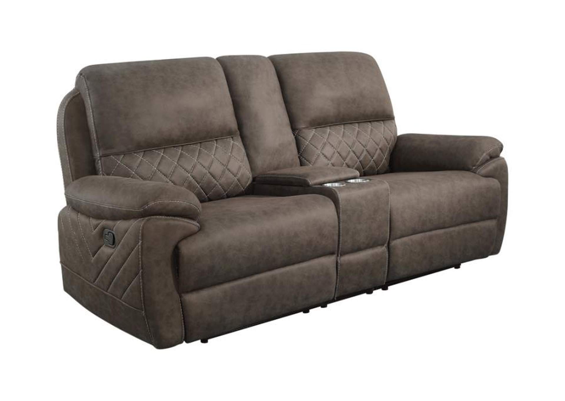Variel Upholstered Tufted Motion Loveseat with Console image 1
