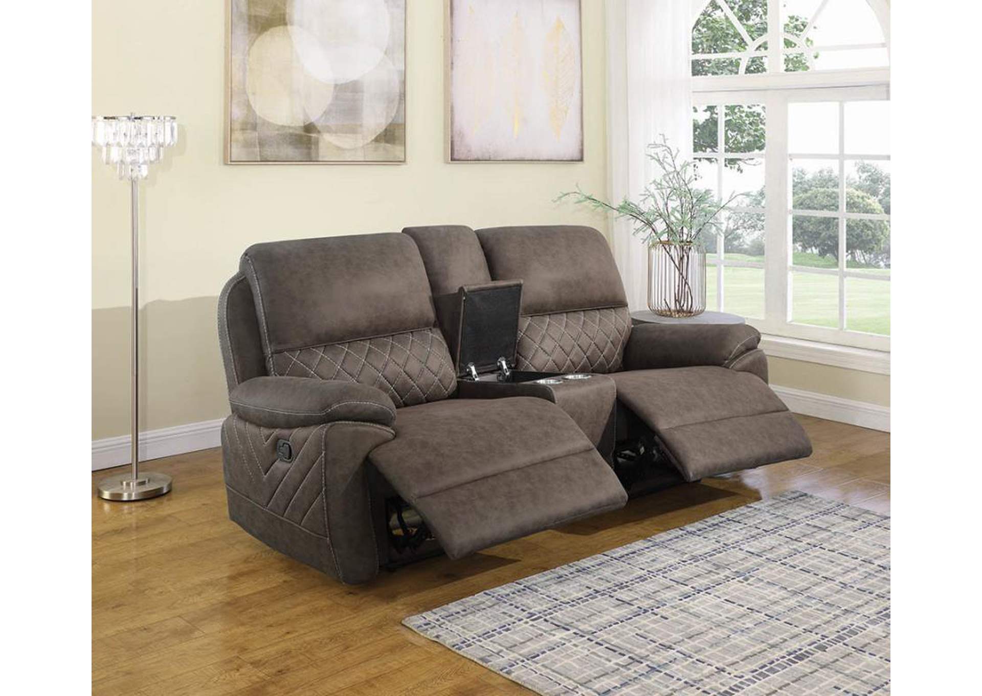 Variel Upholstered Tufted Motion Loveseat with Console image 2