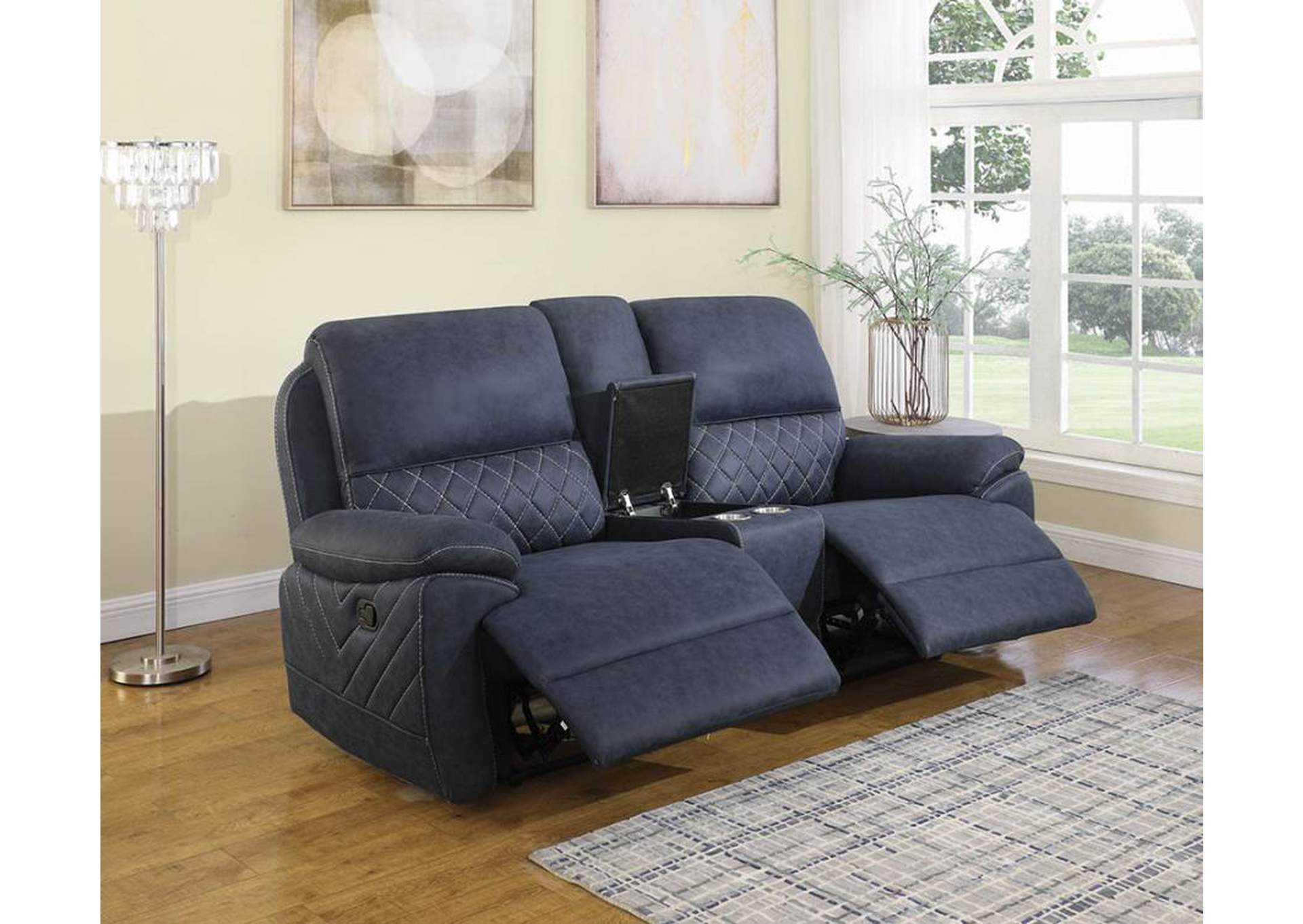 Variel Upholstered Tufted Motion Loveseat with Console image 2