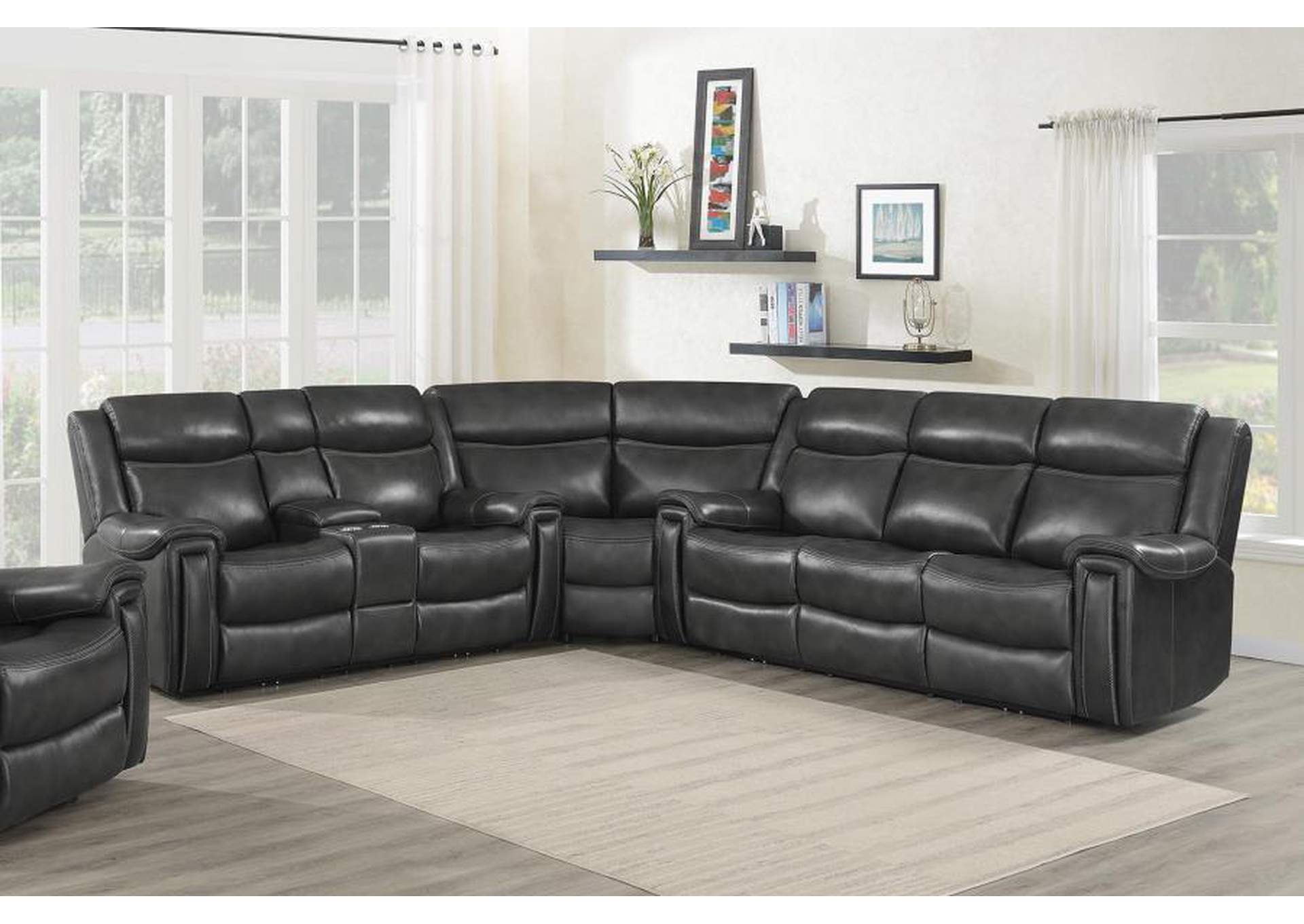 Shallowford 3-piece Upholstered Power^2 Sectional Hand Rubbed Charcoal image 1
