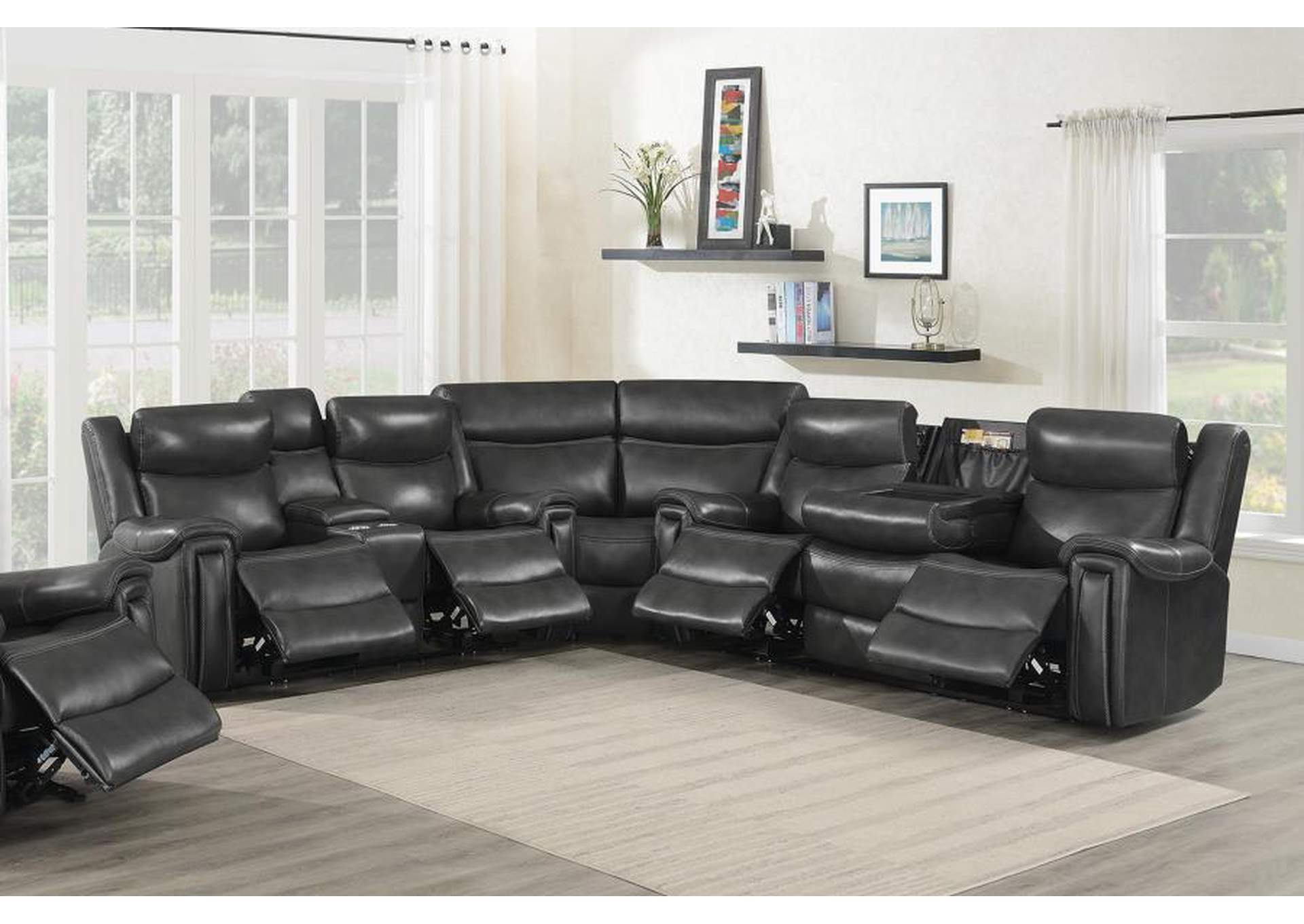 Shallowford 3-piece Upholstered Power^2 Sectional Hand Rubbed Charcoal image 3