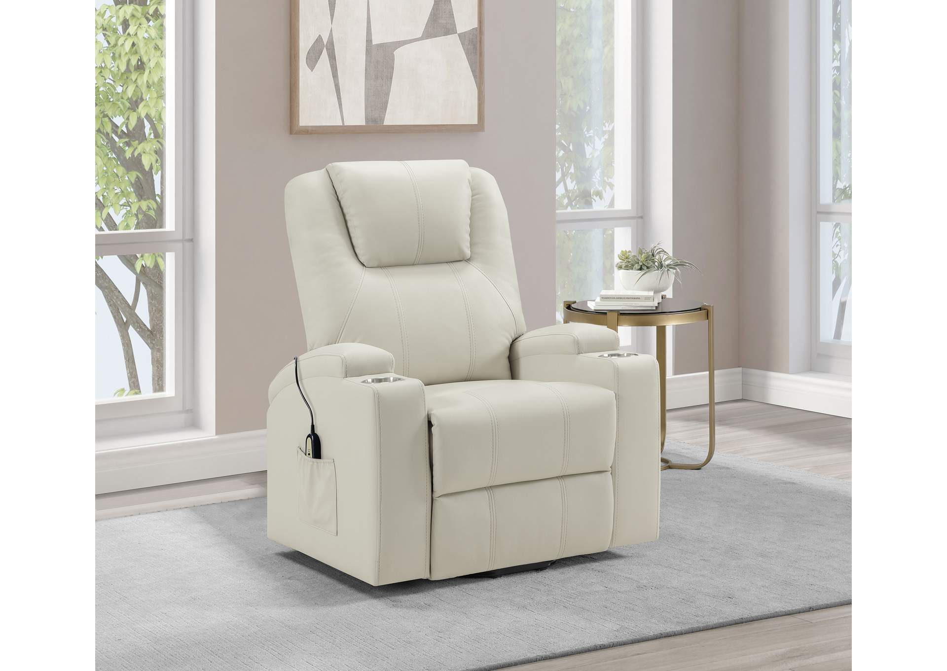 Armstrong Upholstered Power Lift Massage Recliner Ivory image 3