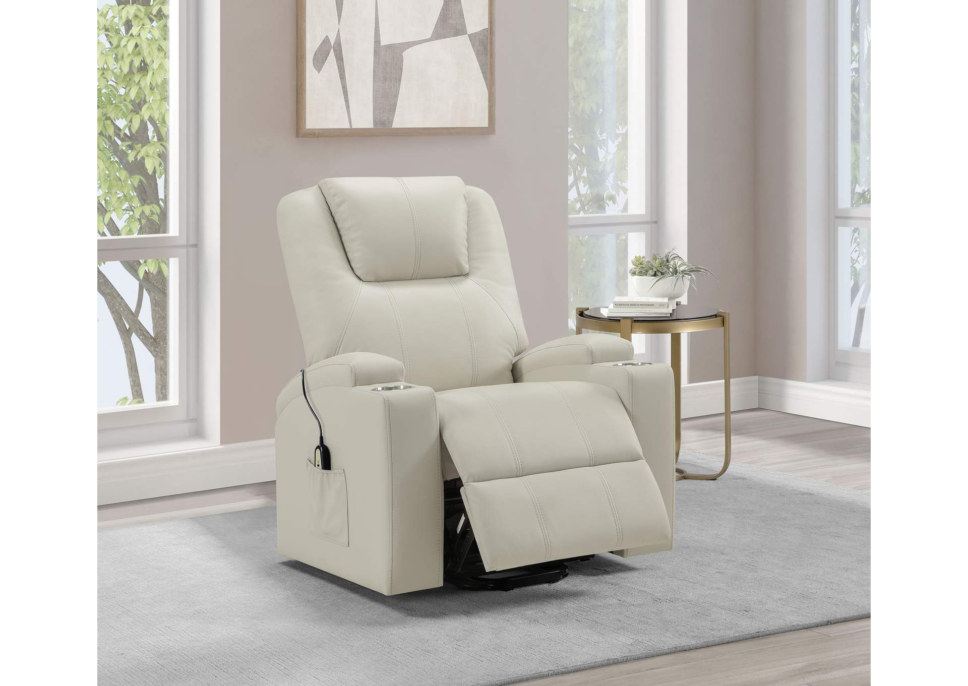 Armstrong Upholstered Power Lift Massage Recliner Ivory image 4