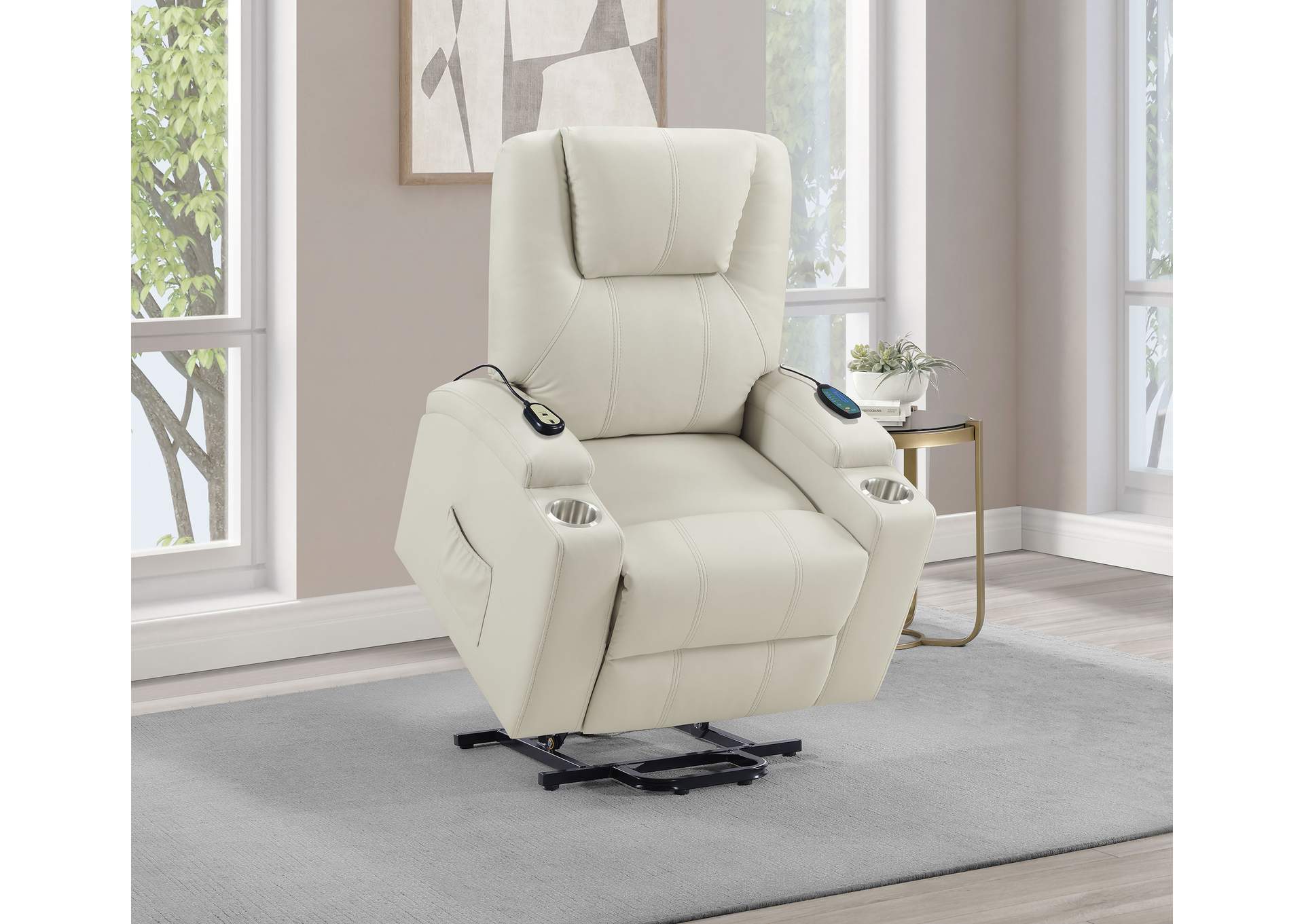 Armstrong Upholstered Power Lift Massage Recliner Ivory image 5