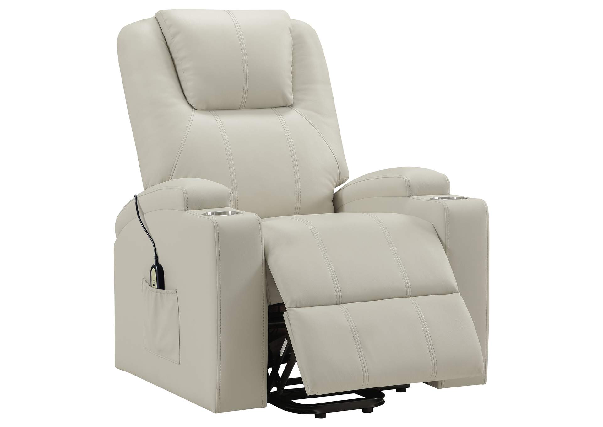 Armstrong Upholstered Power Lift Massage Recliner Ivory image 1