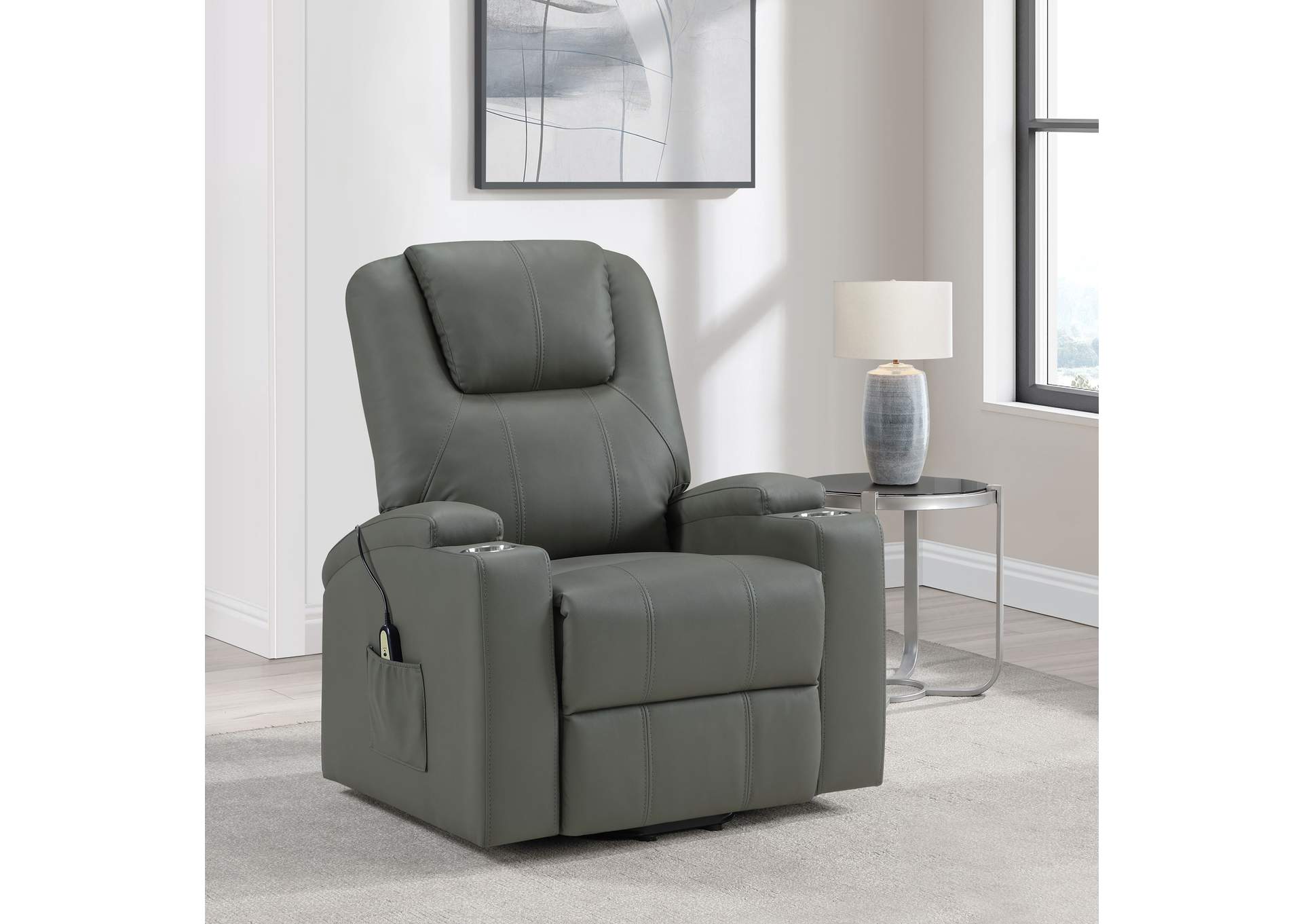 Armstrong Upholstered Power Lift Massage Recliner Grey image 3